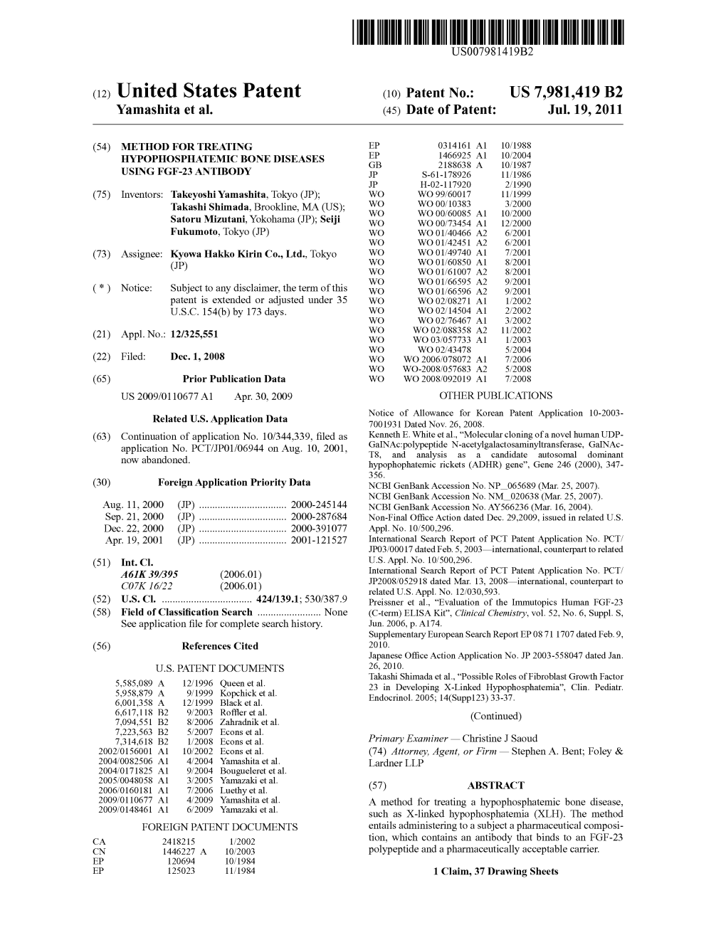 (12) United States Patent (10) Patent No.: US 7,981,419 B2 Yamashita Et Al