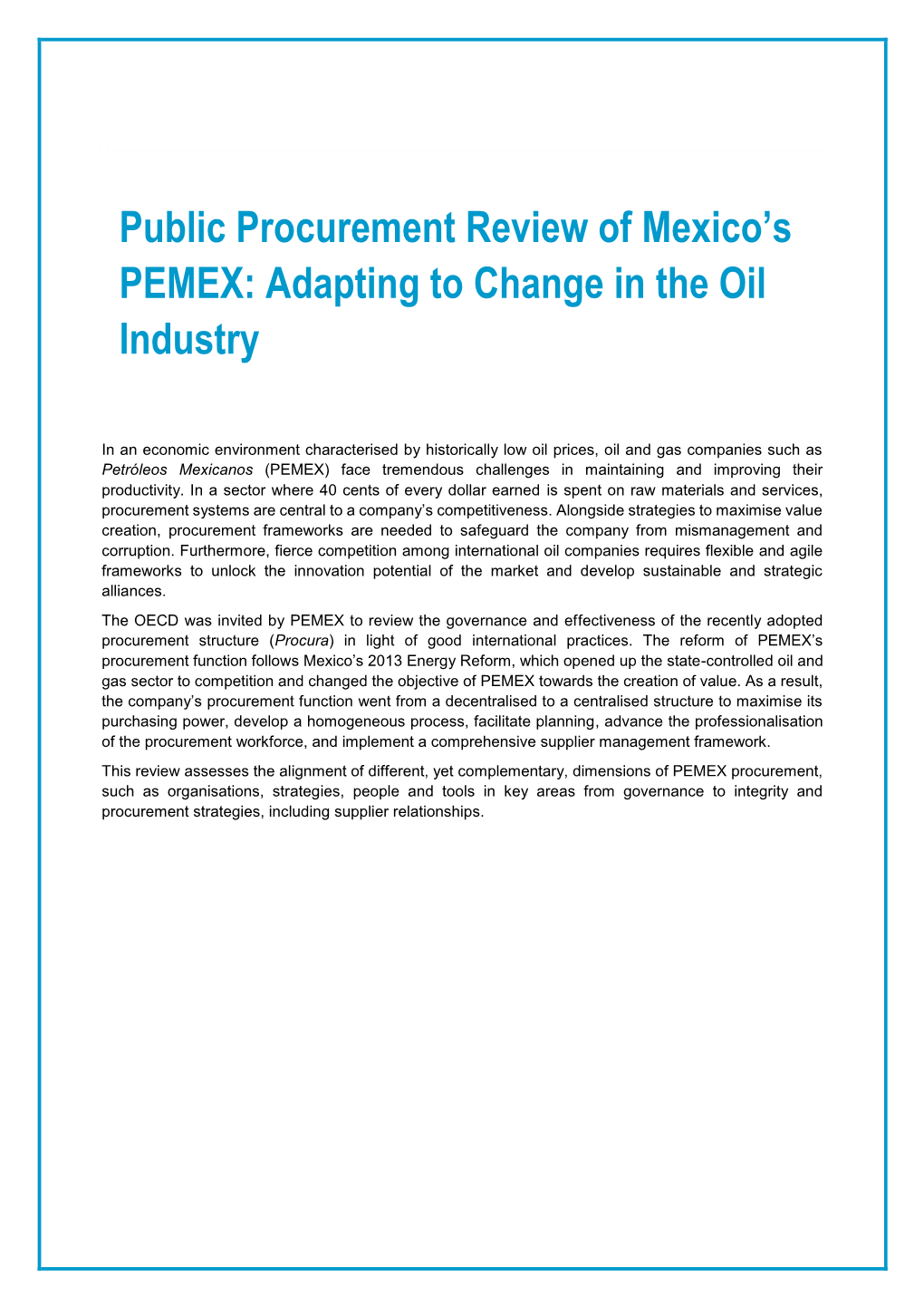 Public Procurement Review of Mexico's PEMEX