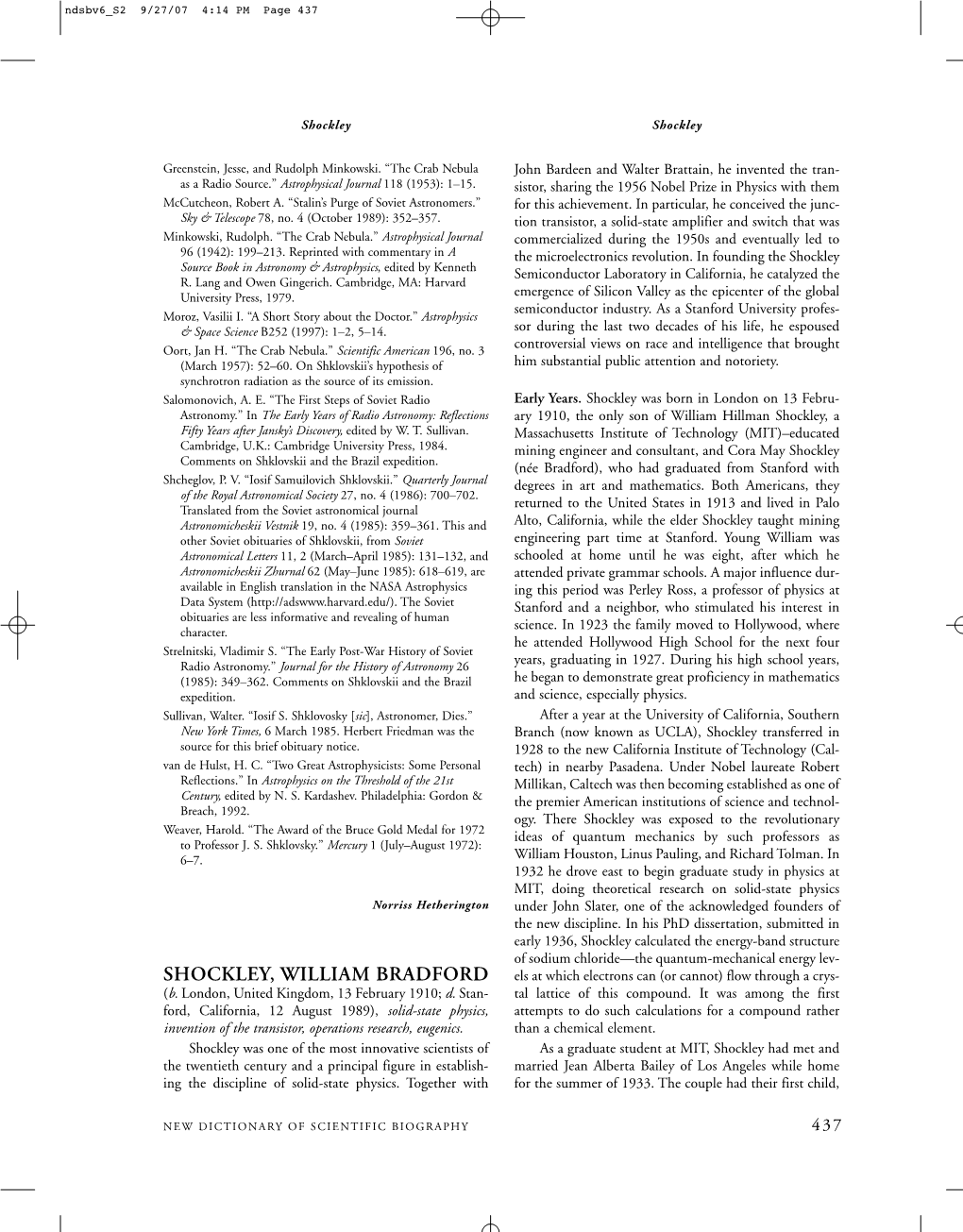 SHOCKLEY, WILLIAM BRADFORD Els at Which Electrons Can (Or Cannot) Flow Through a Crys- (B