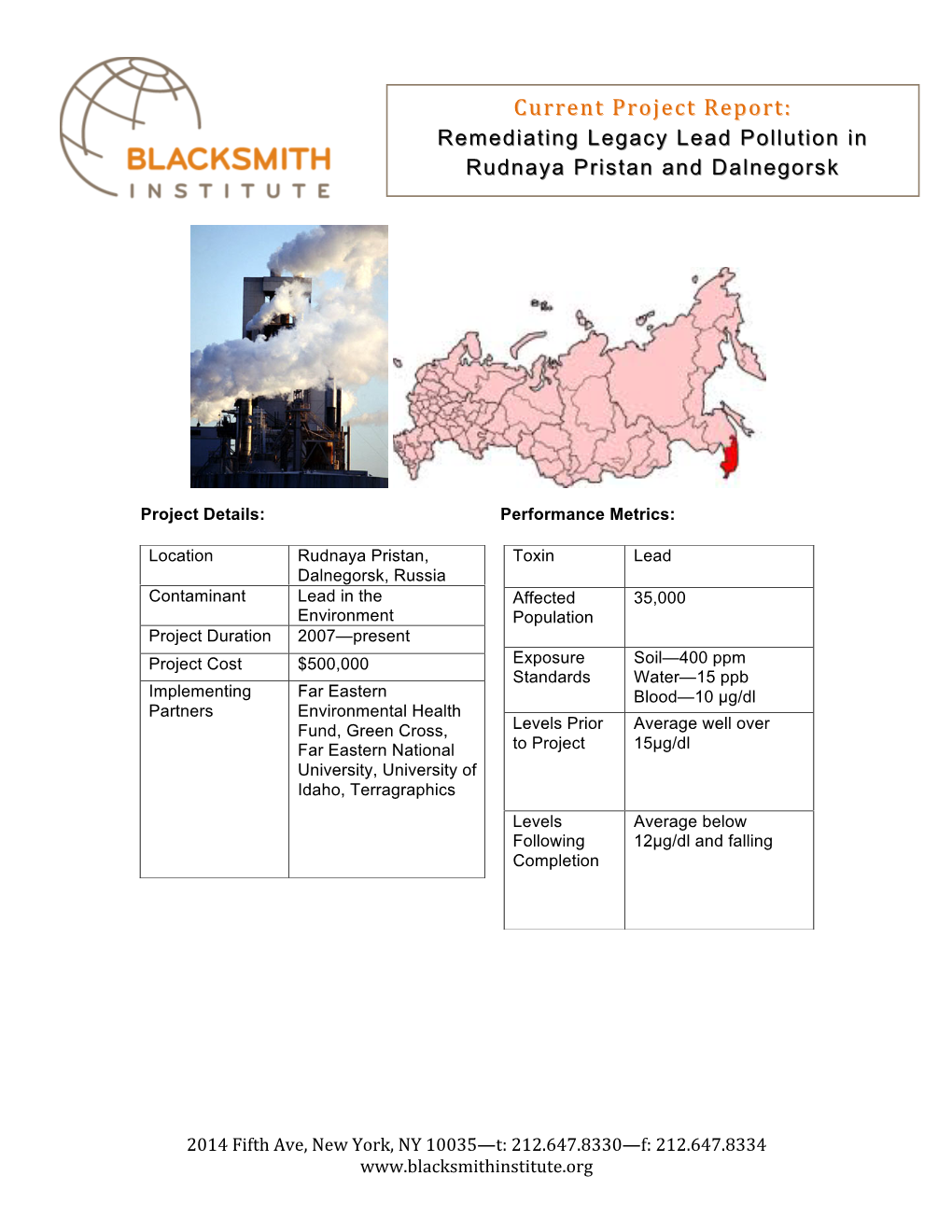 Remediating Legacy Lead Pollution in Rudnaya Pristan and Dalnegorsk