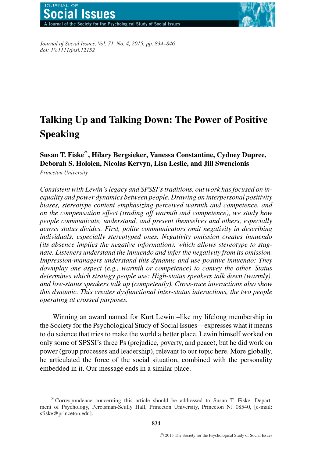 Talking up and Talking Down: the Power of Positive Speaking