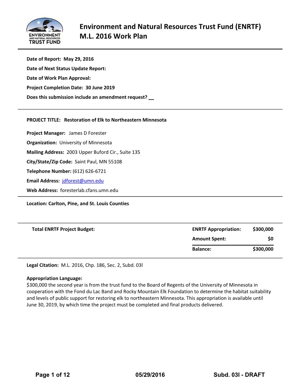 Environment and Natural Resources Trust Fund (ENRTF) M.L