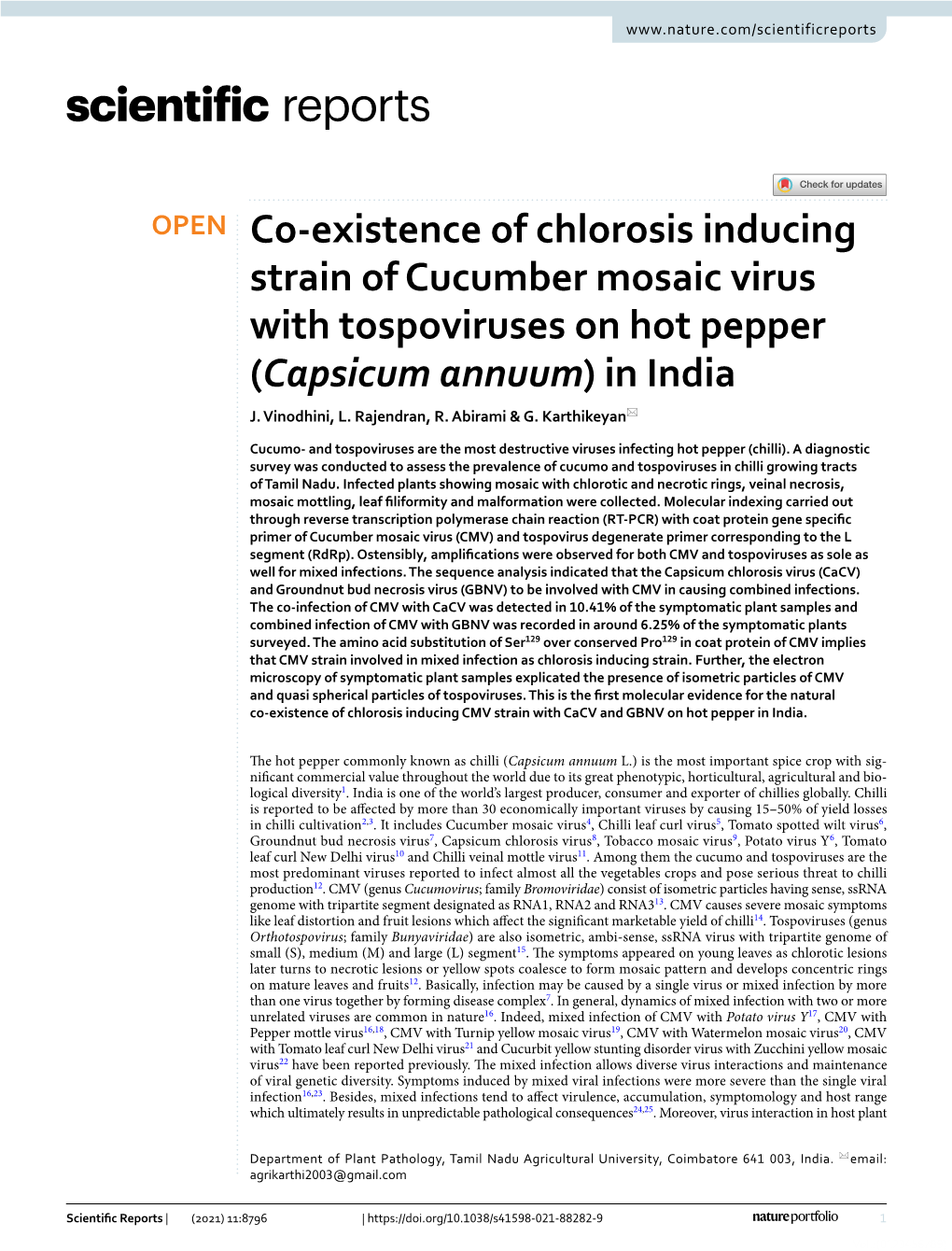 Co-Existence of Chlorosis Inducing Strain of Cucumber Mosaic Virus