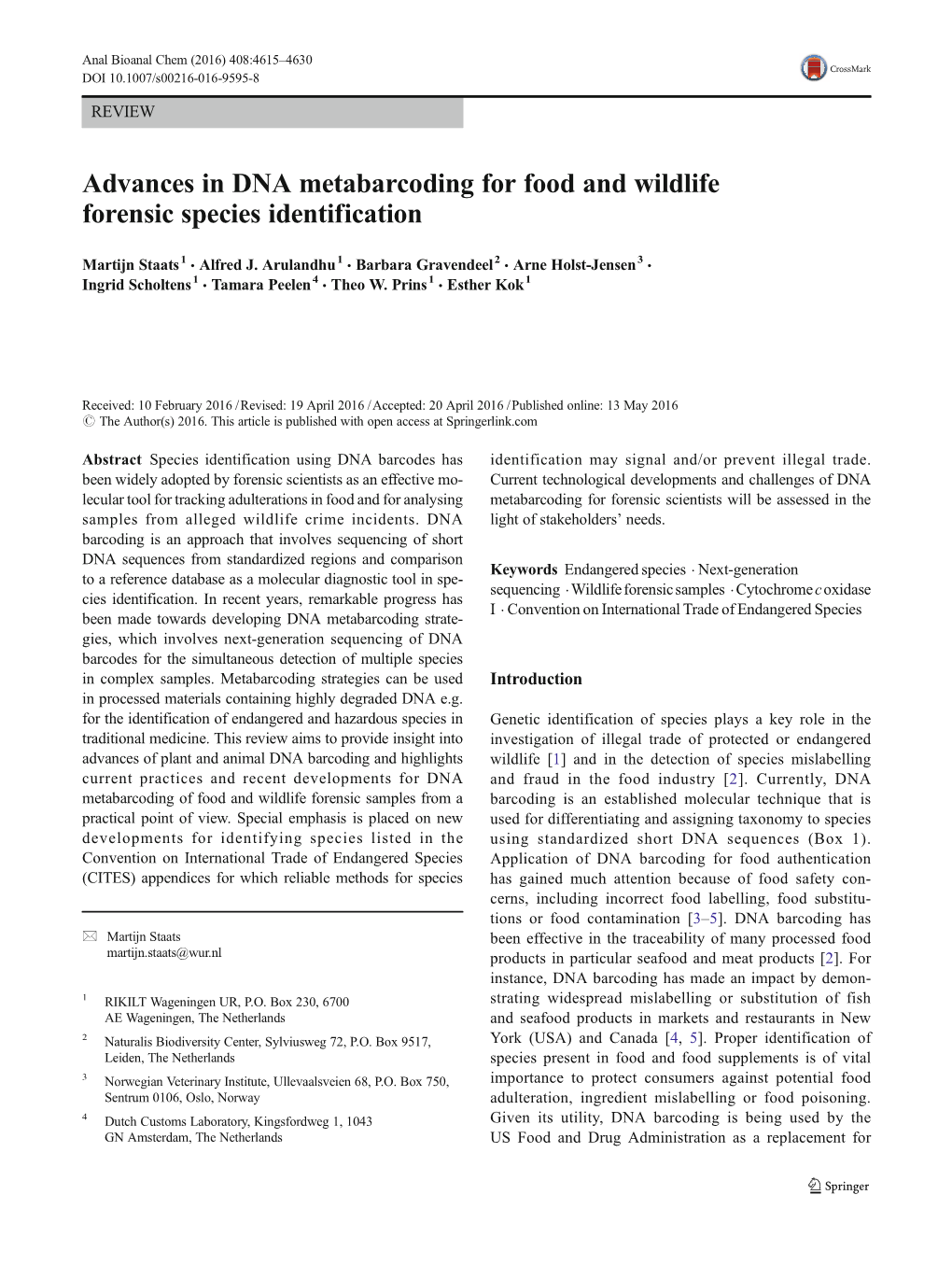 Advances in DNA Metabarcoding for Food and Wildlife Forensic Species Identification