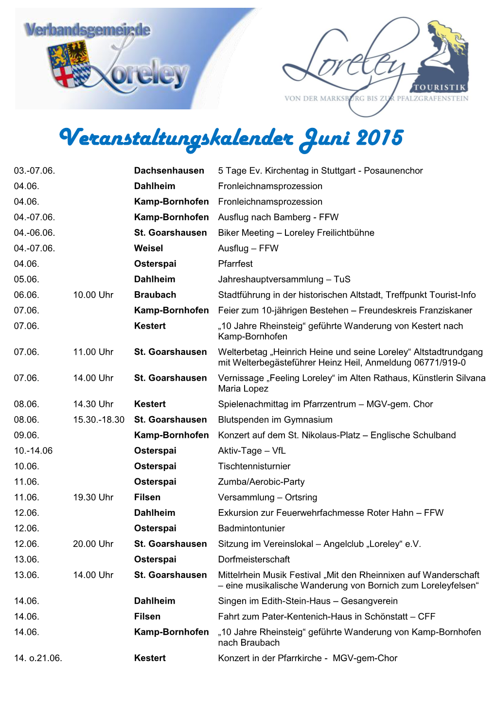 Veranstaltungskalender Juni 2015