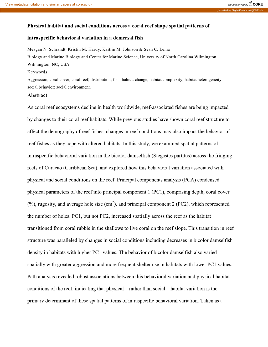 Physical Habitat and Social Conditions Across a Coral Reef Shape Spatial Patterns Of