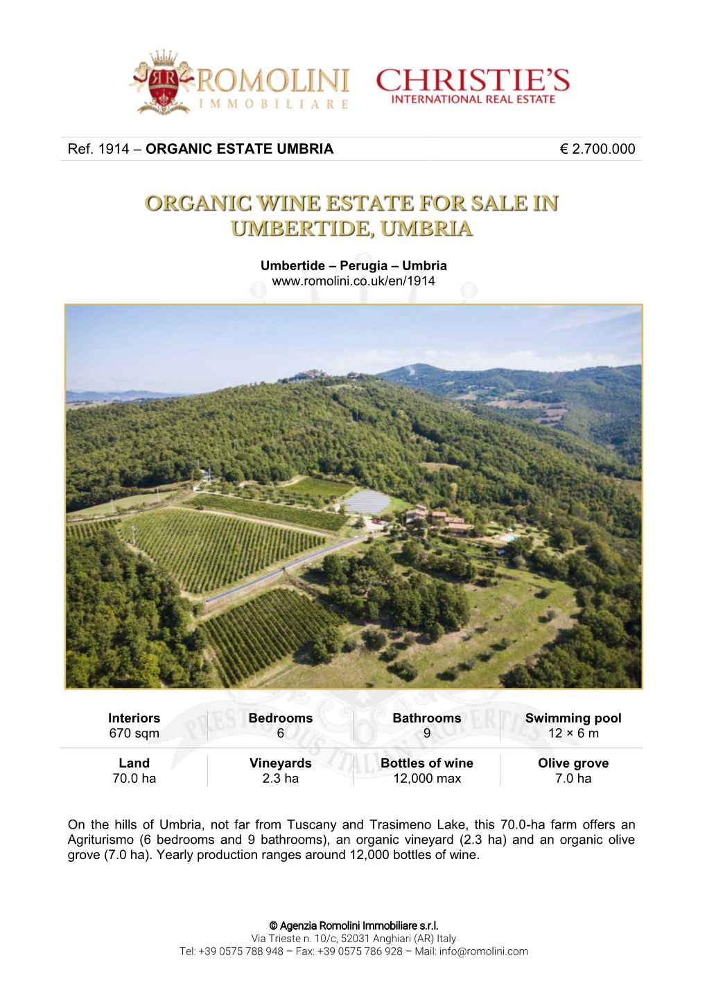 Organic Estate Umbria € 2.700.000