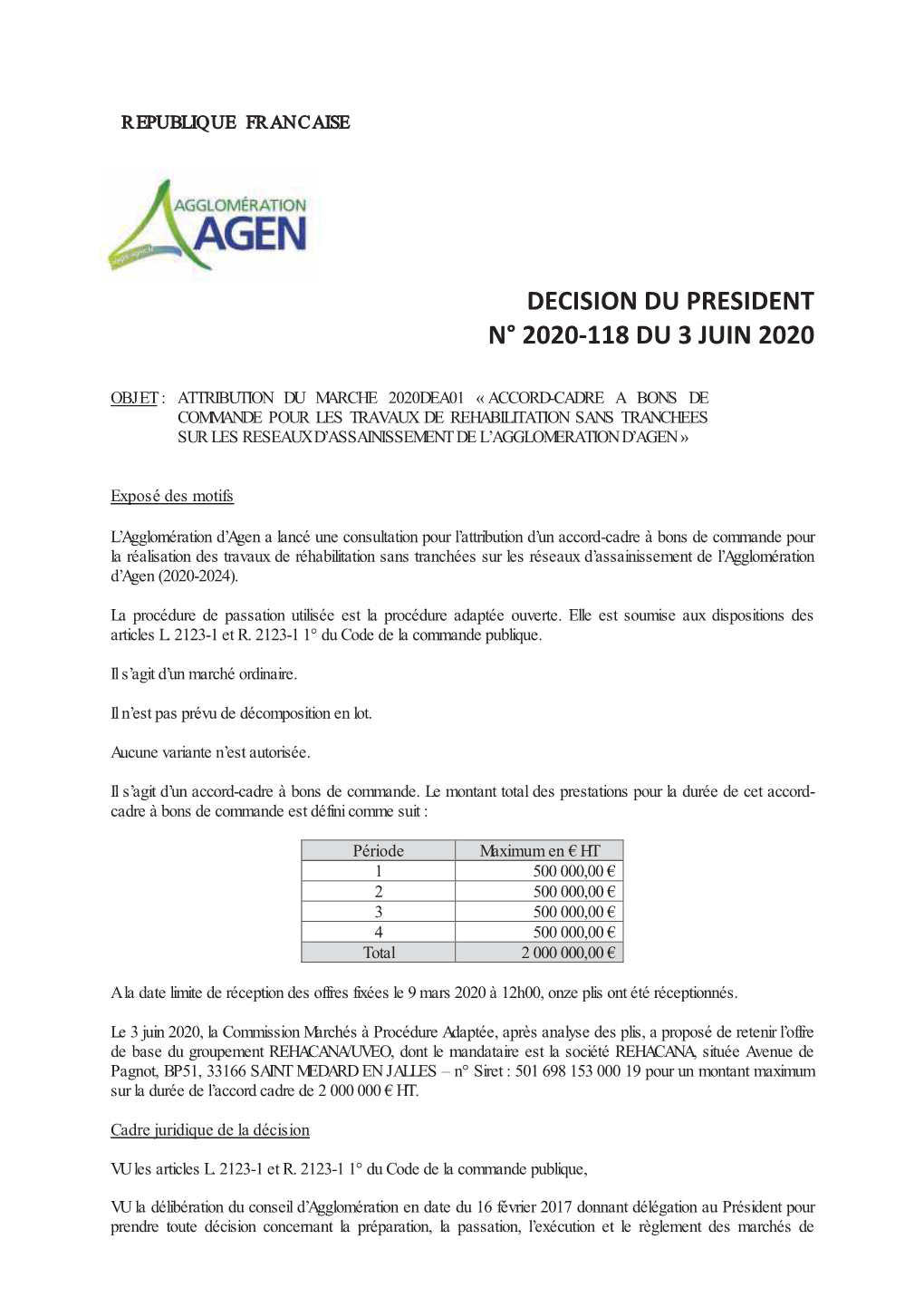 Decision Du President N° 2020-118 Du 3 Juin 2020