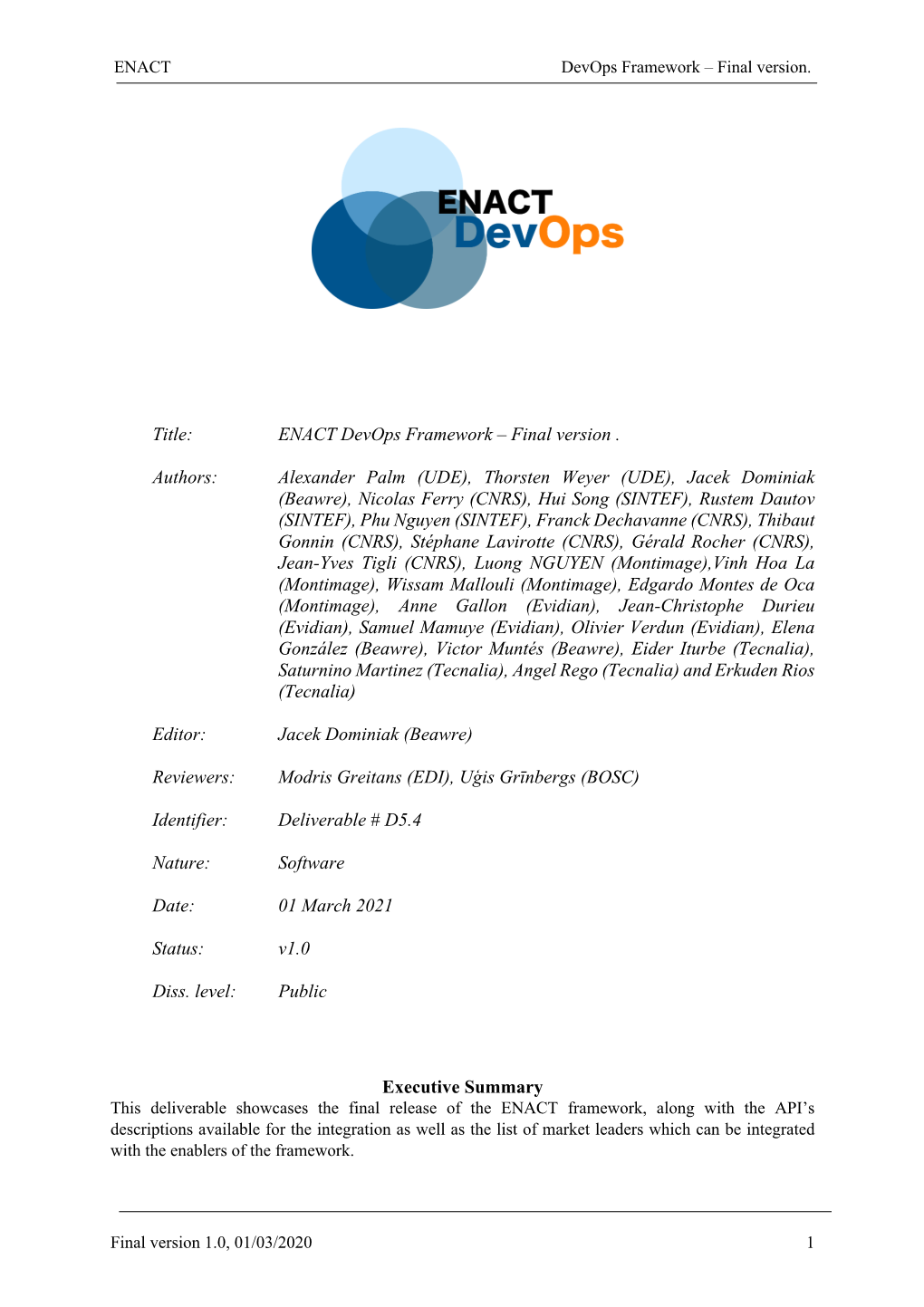 ENACT Devops Framework–Final Version