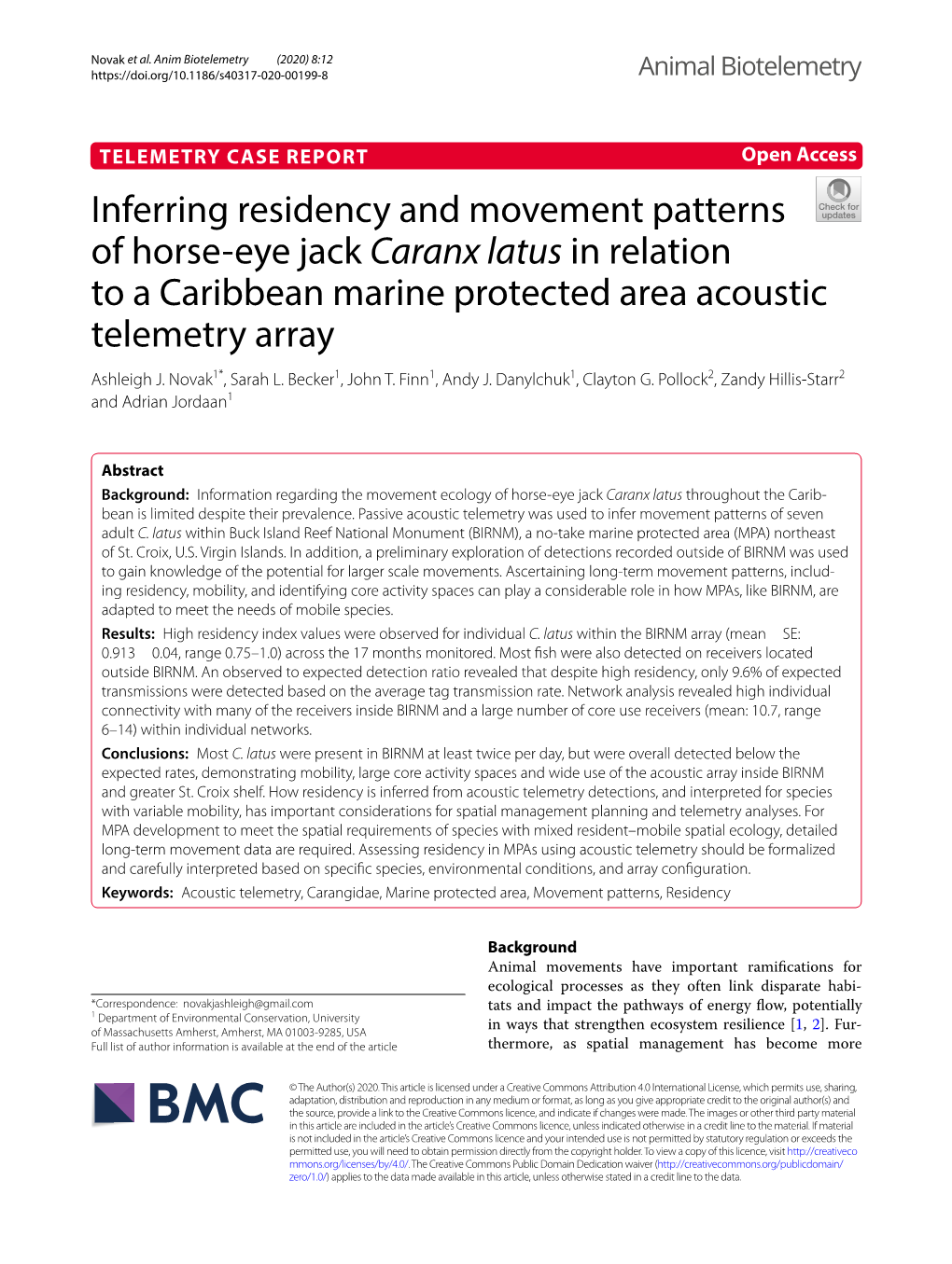 Inferring Residency and Movement Patterns of Horse-Eye Jack Caranx