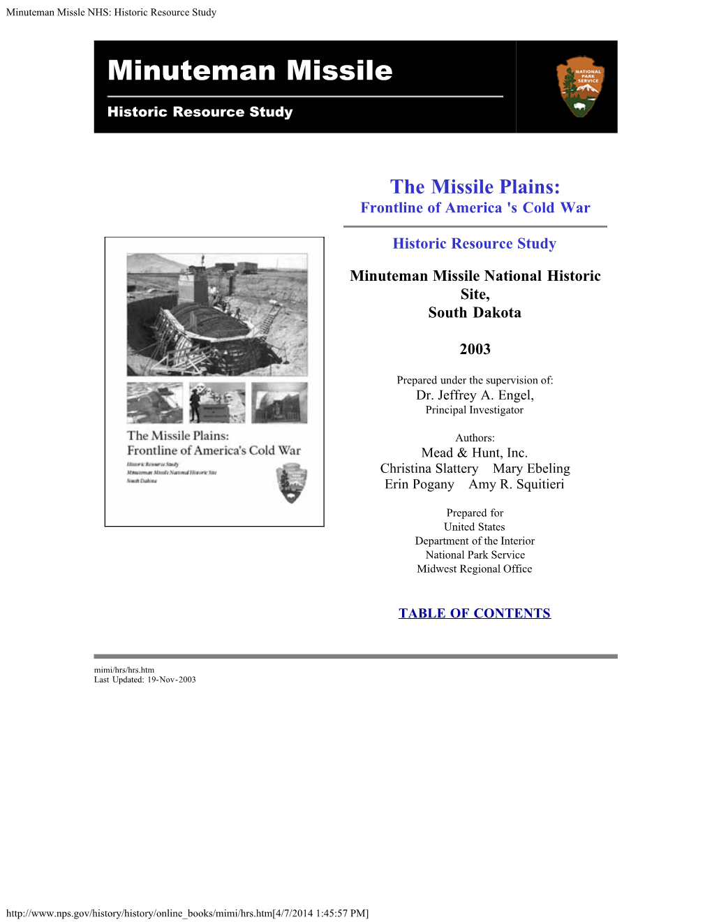 Minuteman Missle NHS: Historic Resource Study