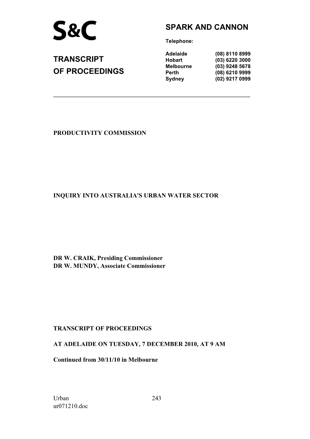 Adelaide Public Hearing Transcript