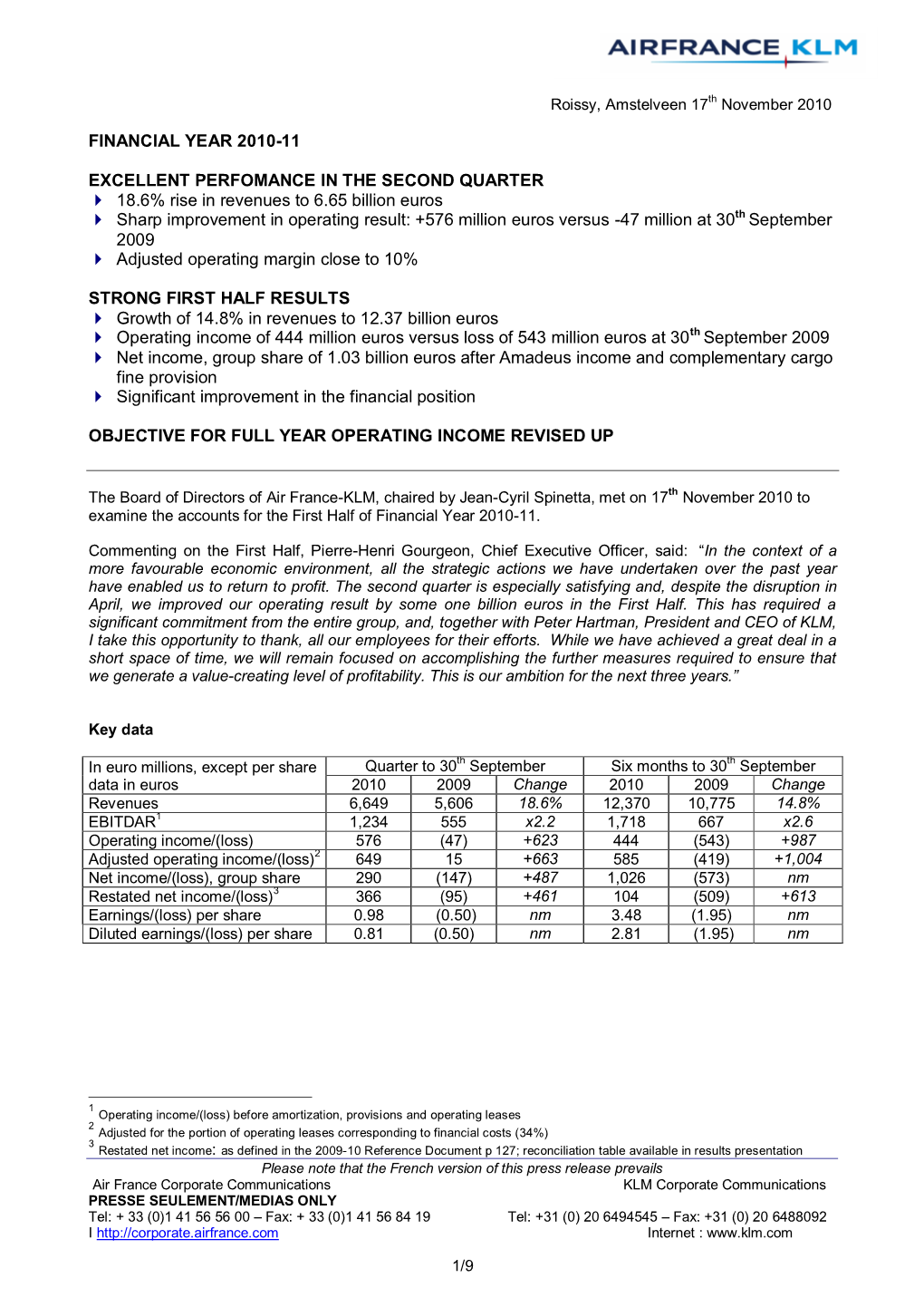 Financial Year 2010-11 Excellent Perfomance in the Second Quarter