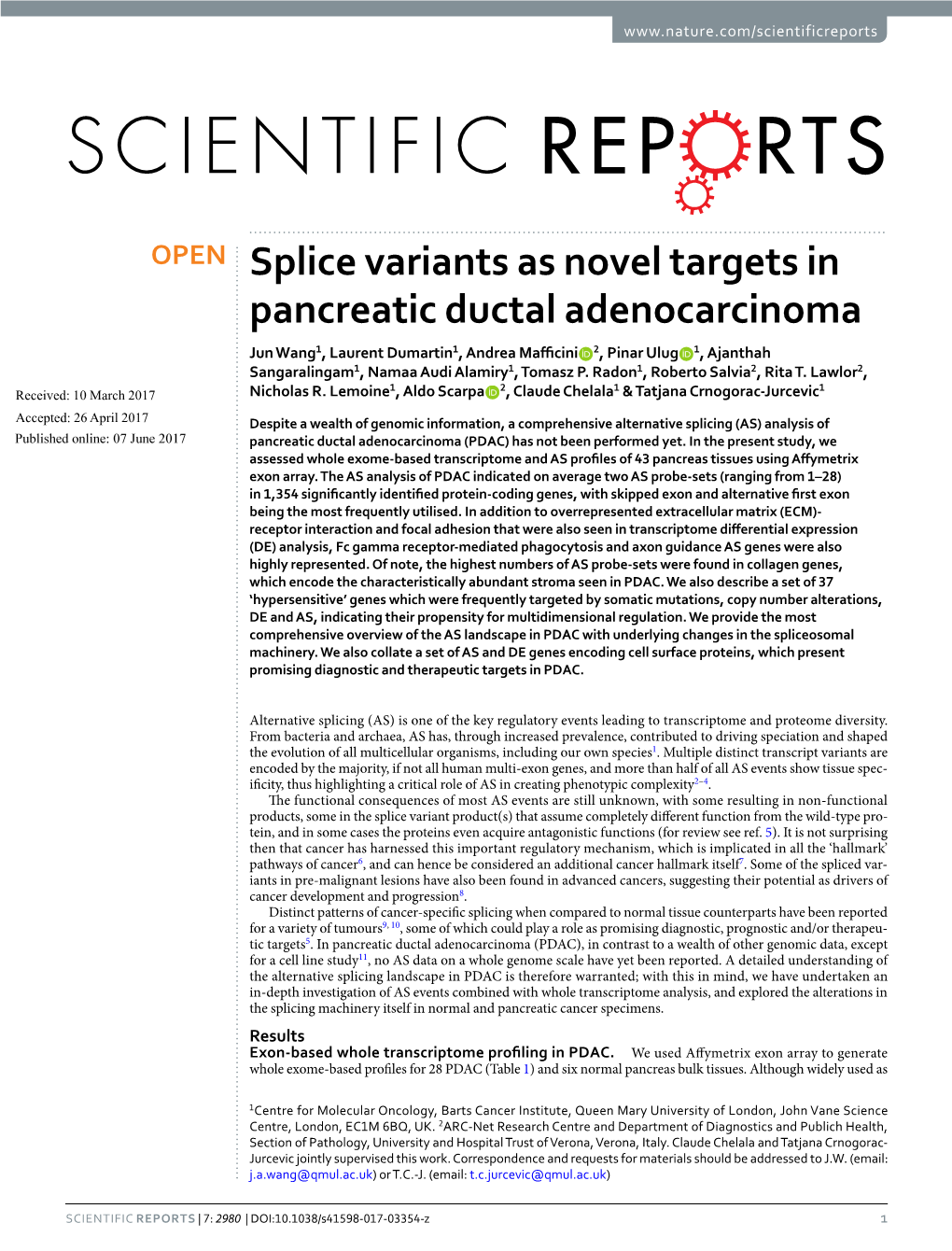 Splice Variants As Novel Targets in Pancreatic Ductal Adenocarcinoma