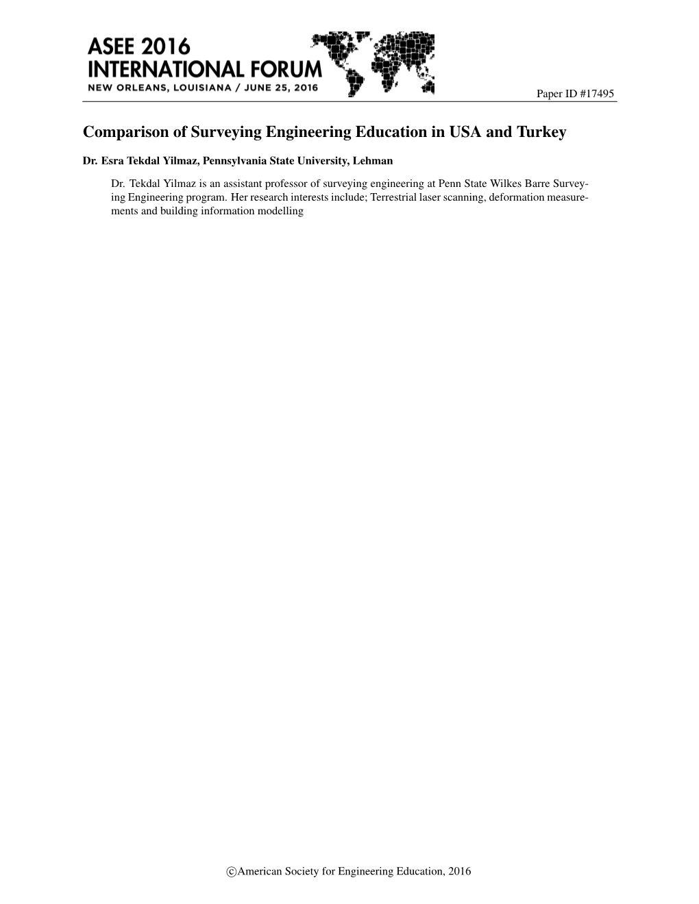 Comparison of Surveying Engineering Education in USA and Turkey