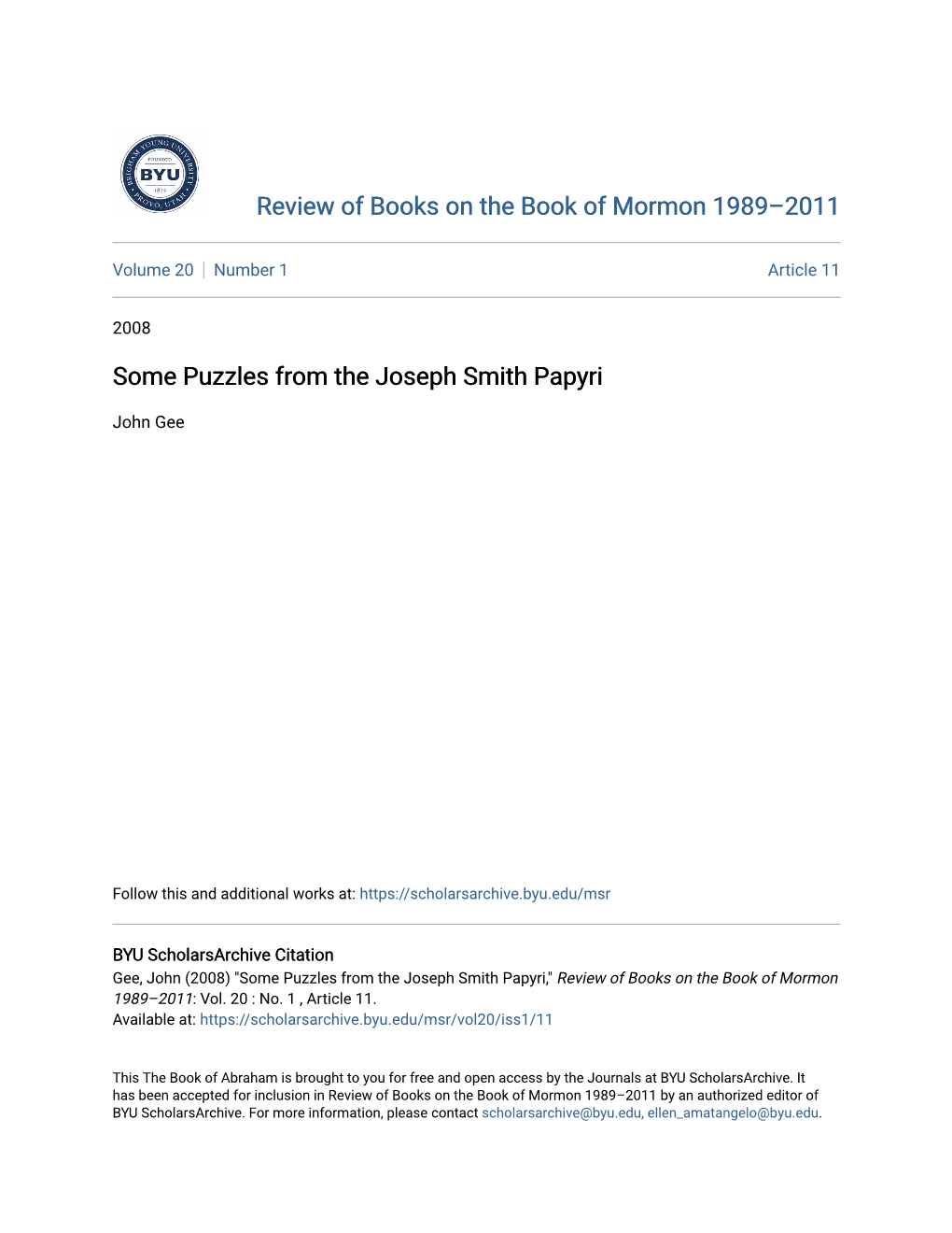 Some Puzzles from the Joseph Smith Papyri