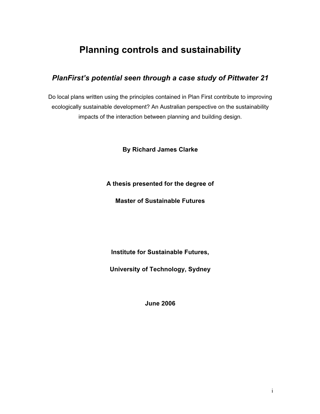 Planning Controls and Sustainability