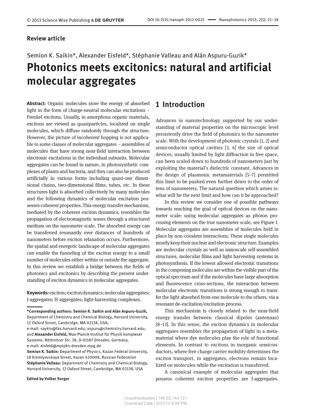 Photonics Meets Excitonics: Natural and Artificial Molecular Aggregates