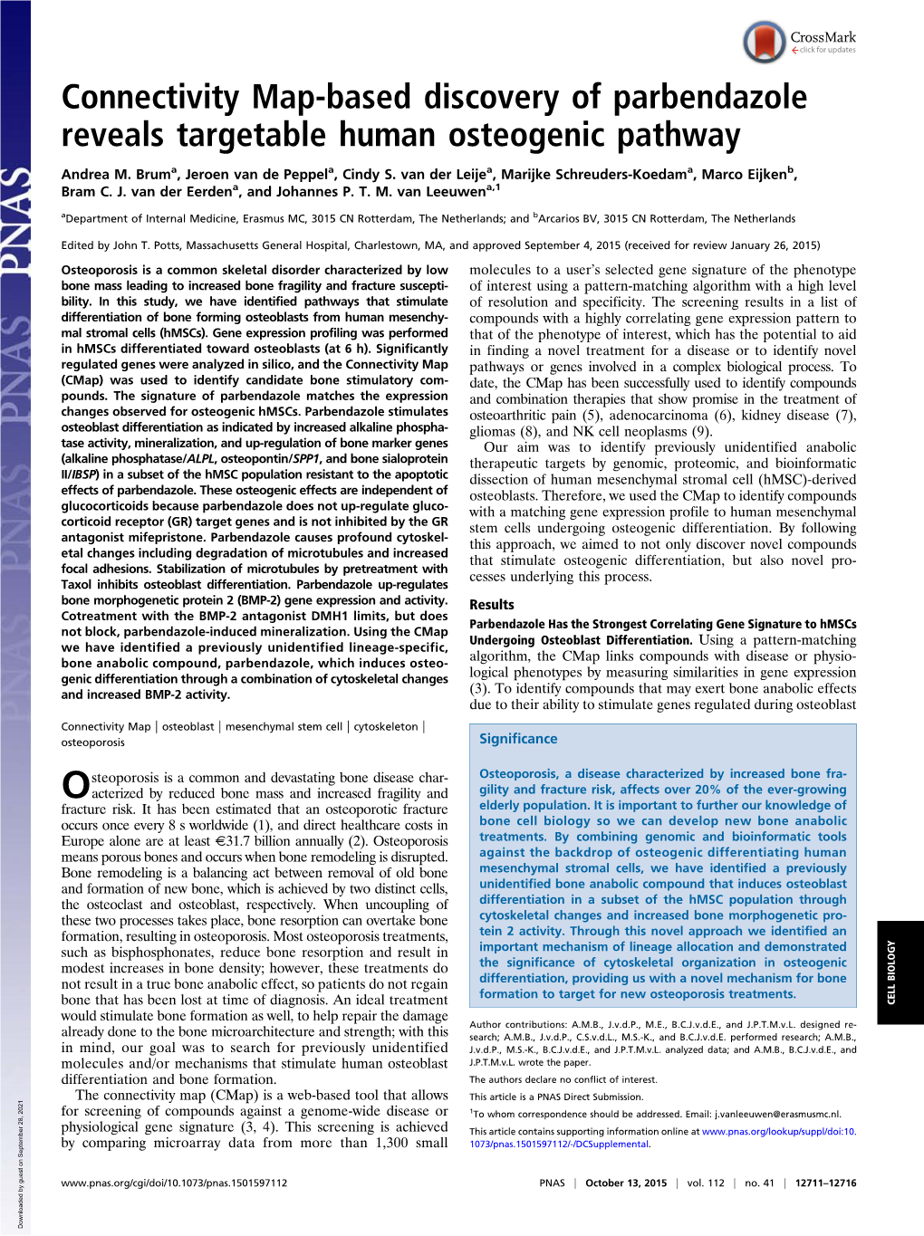 Connectivity Map-Based Discovery of Parbendazole Reveals Targetable Human Osteogenic Pathway