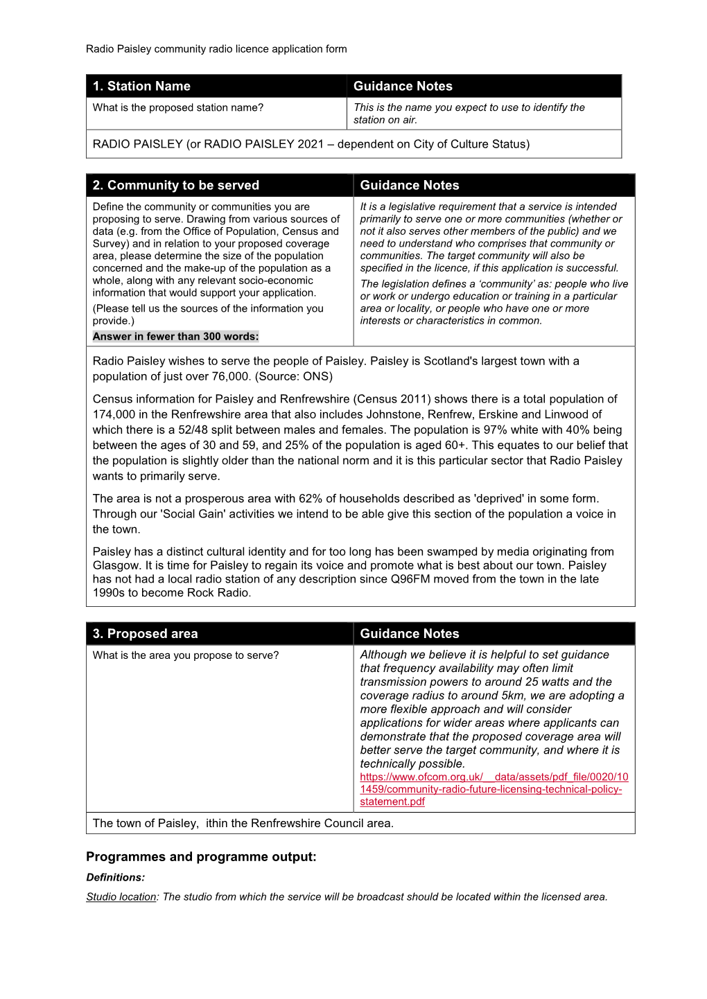 Radio Paisley Community Radio Licence Application Form