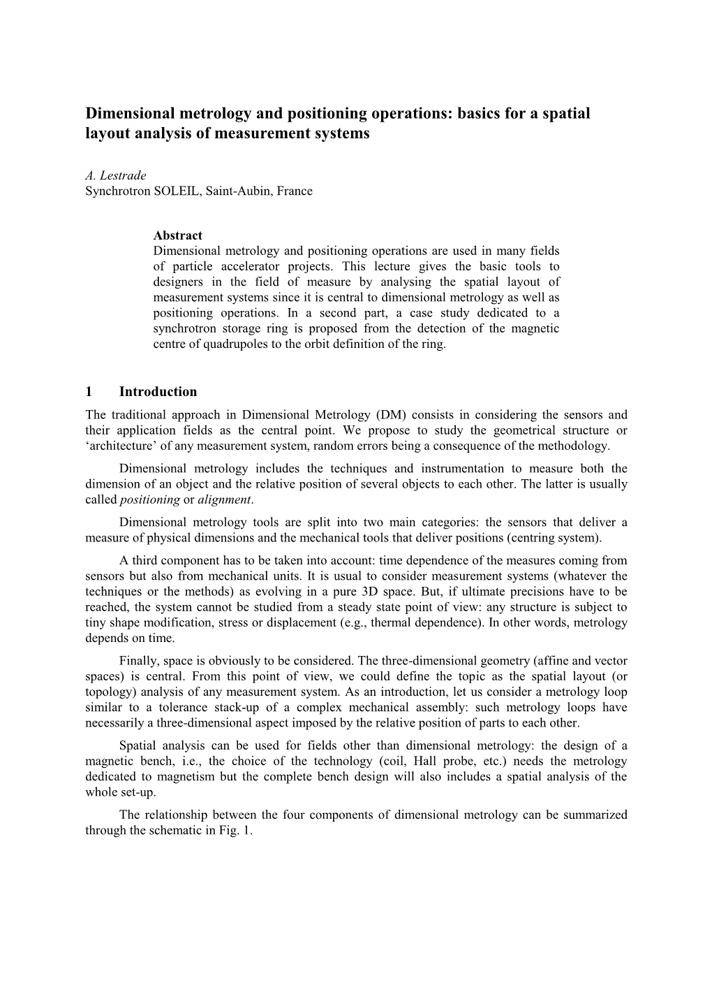 Dimensional Metrology and Positioning Operations: Basics for a Spatial Layout Analysis of Measurement Systems