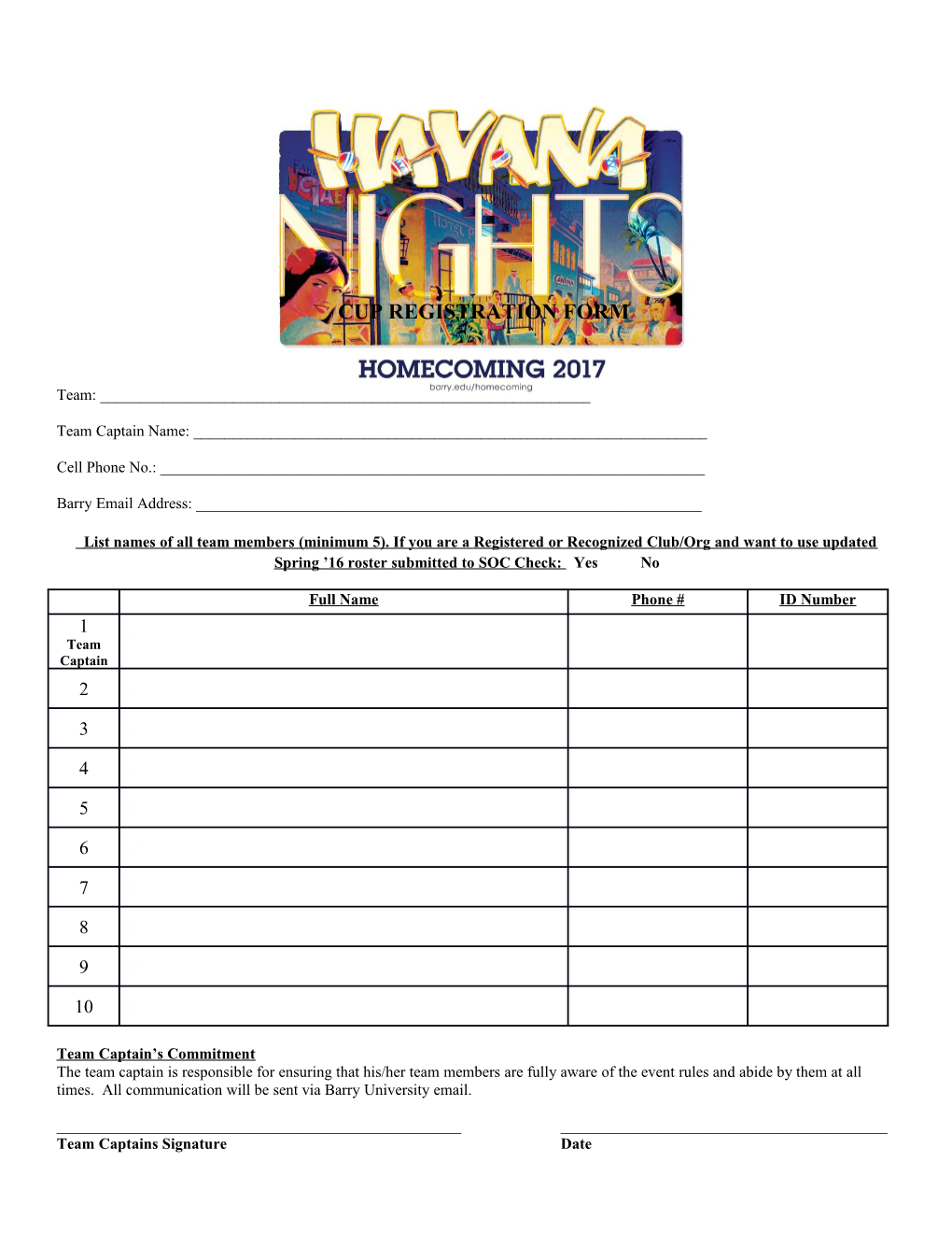 Cup Registration Form