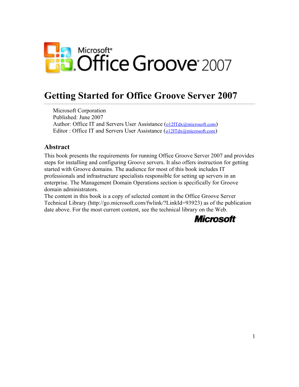 Getting Started for Office Groove Server 2007