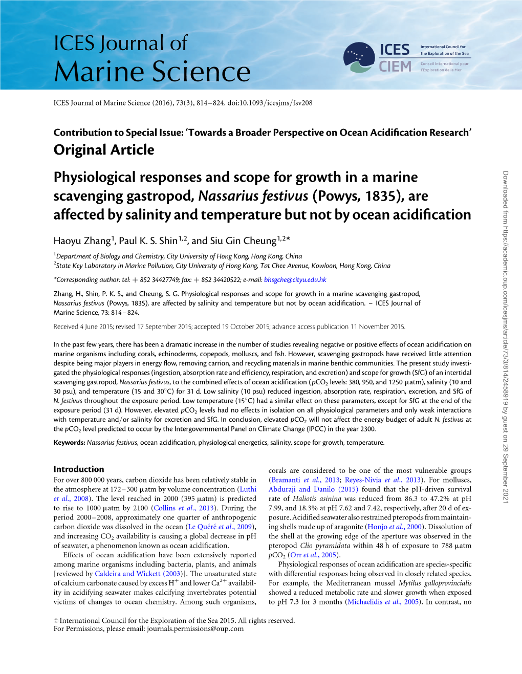 Physiological Responses and Scope for Growth in a Marine Scavenging