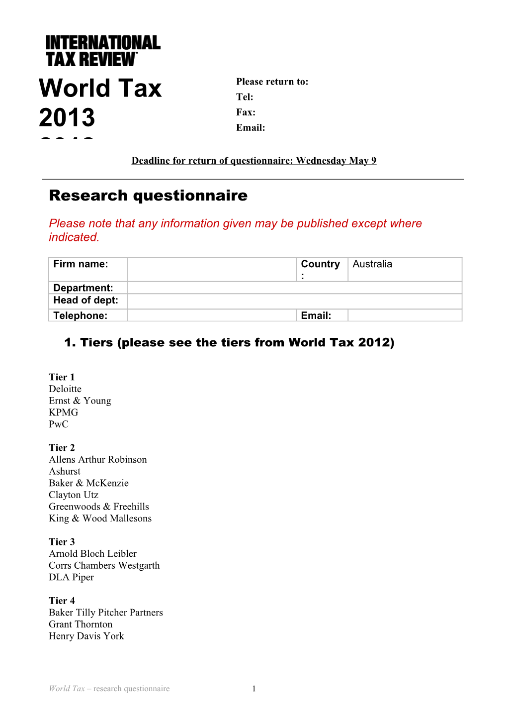 Questionnaire for Temps