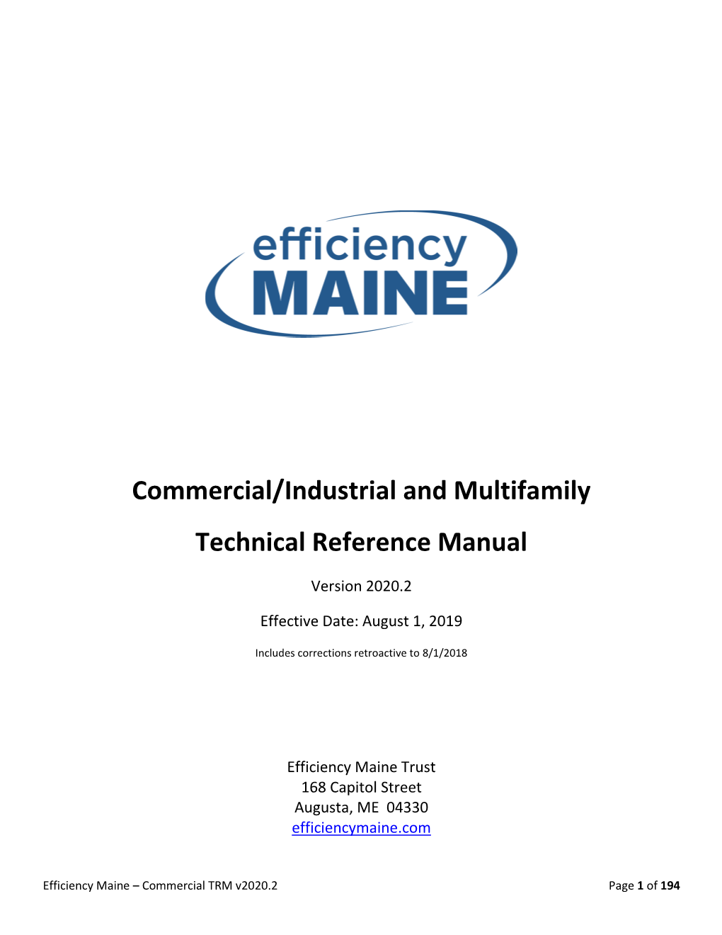 Commercial/Industrial and Multifamily Technical Reference Manual