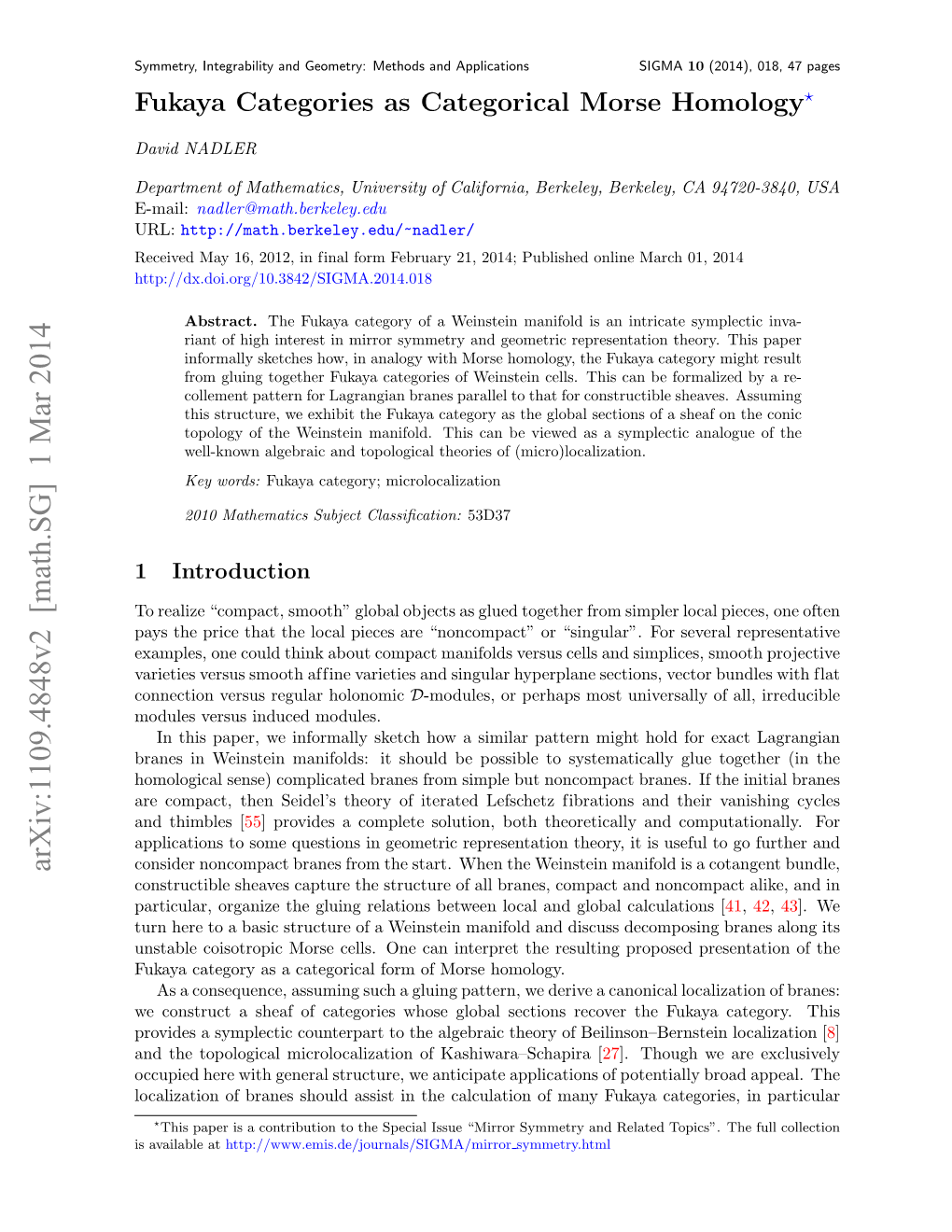 Fukaya Categories As Categorical Morse Homology?