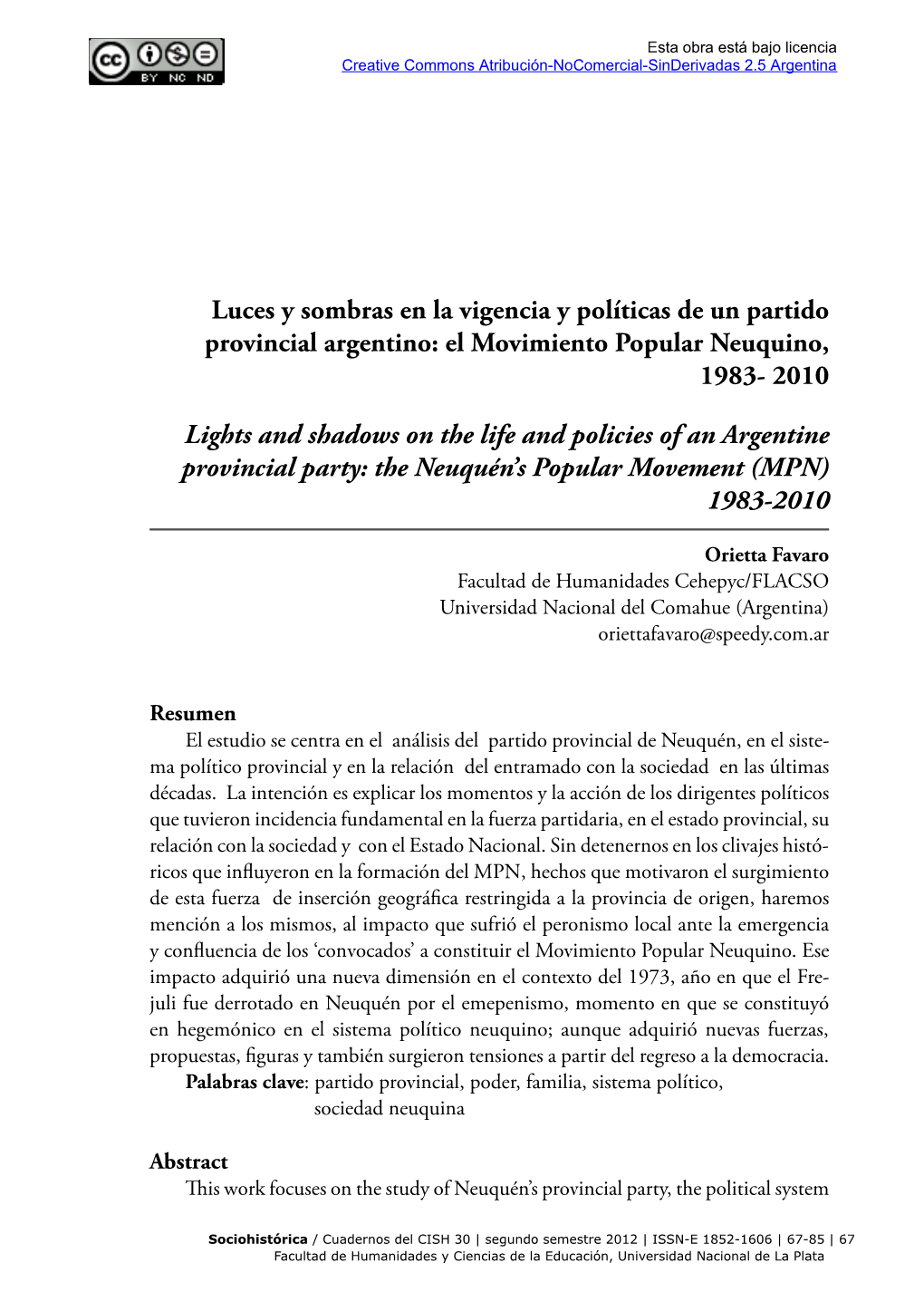 El Movimiento Popular Neuquino, 1983- 2010