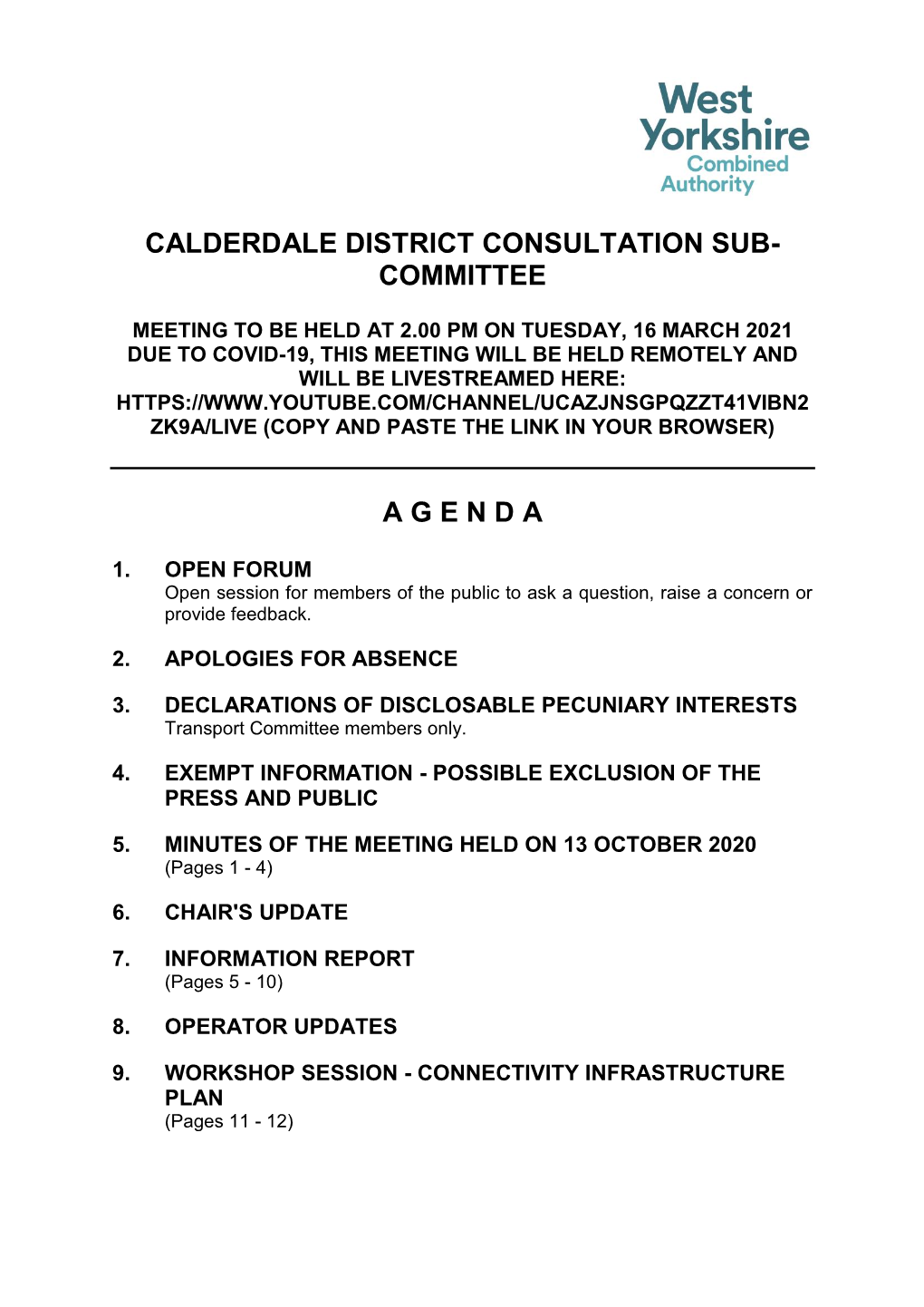 (Public Pack)Agenda Document for Calderdale District Consultation