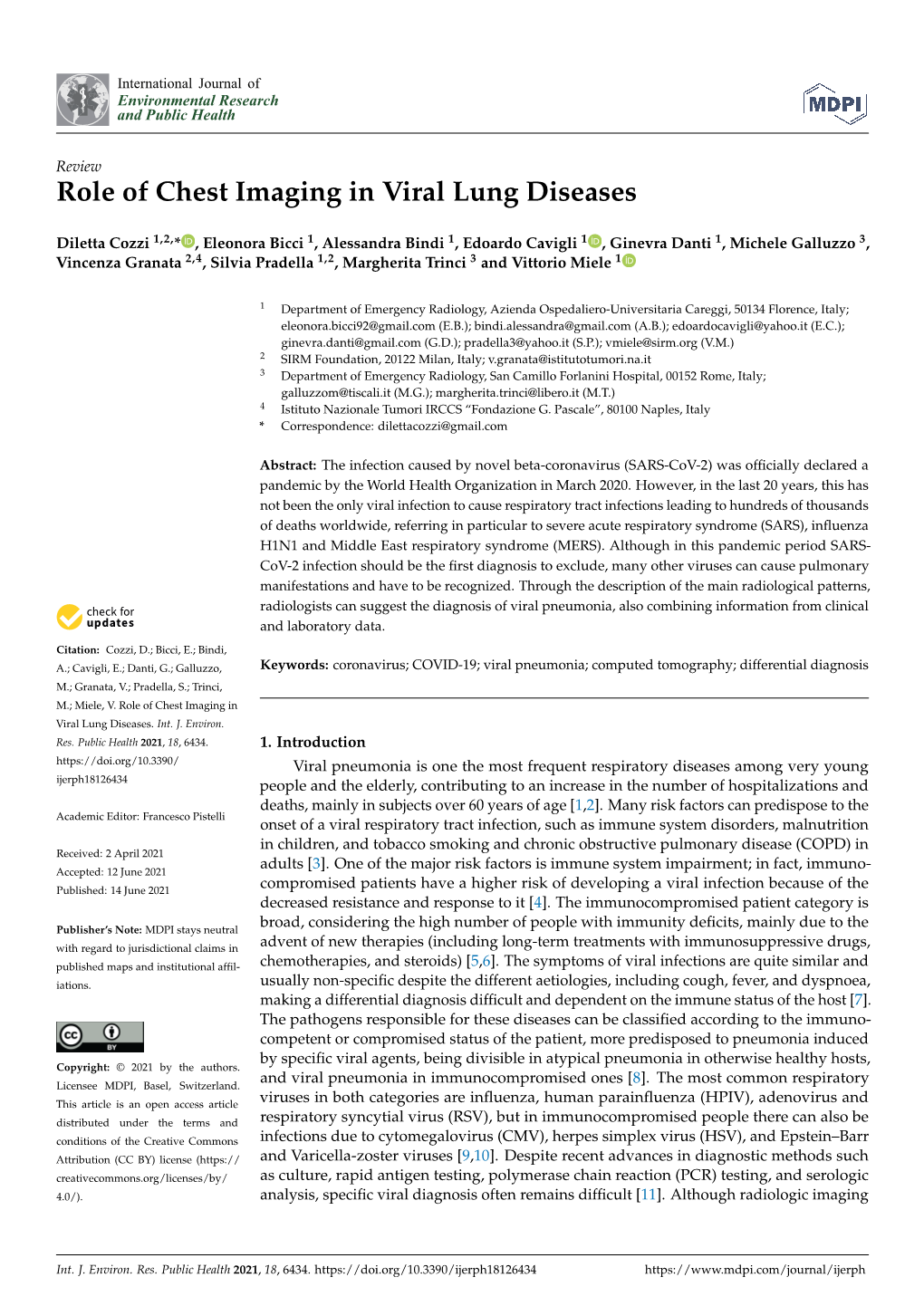 Role of Chest Imaging in Viral Lung Diseases