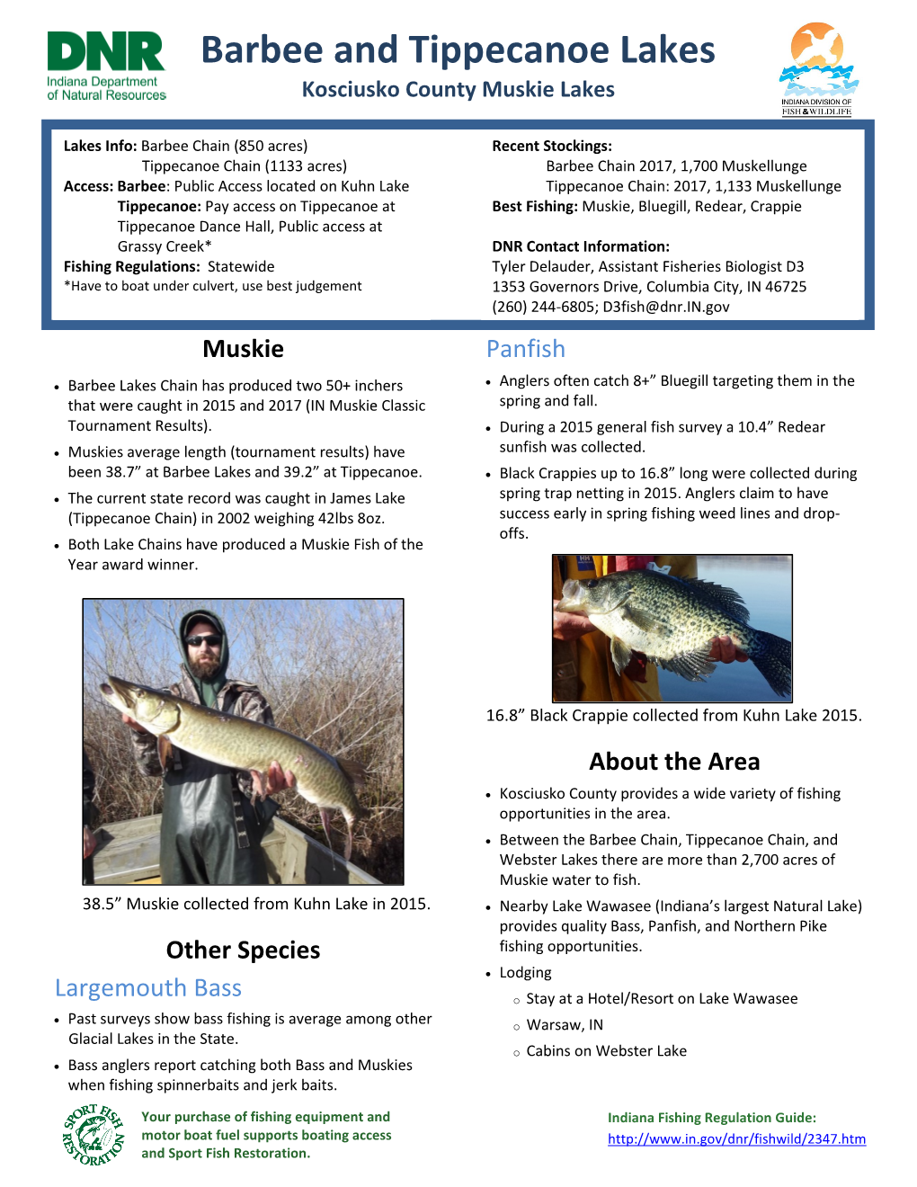 Indiana Muskie Management Report Barbee and Tippecanoe Lakes