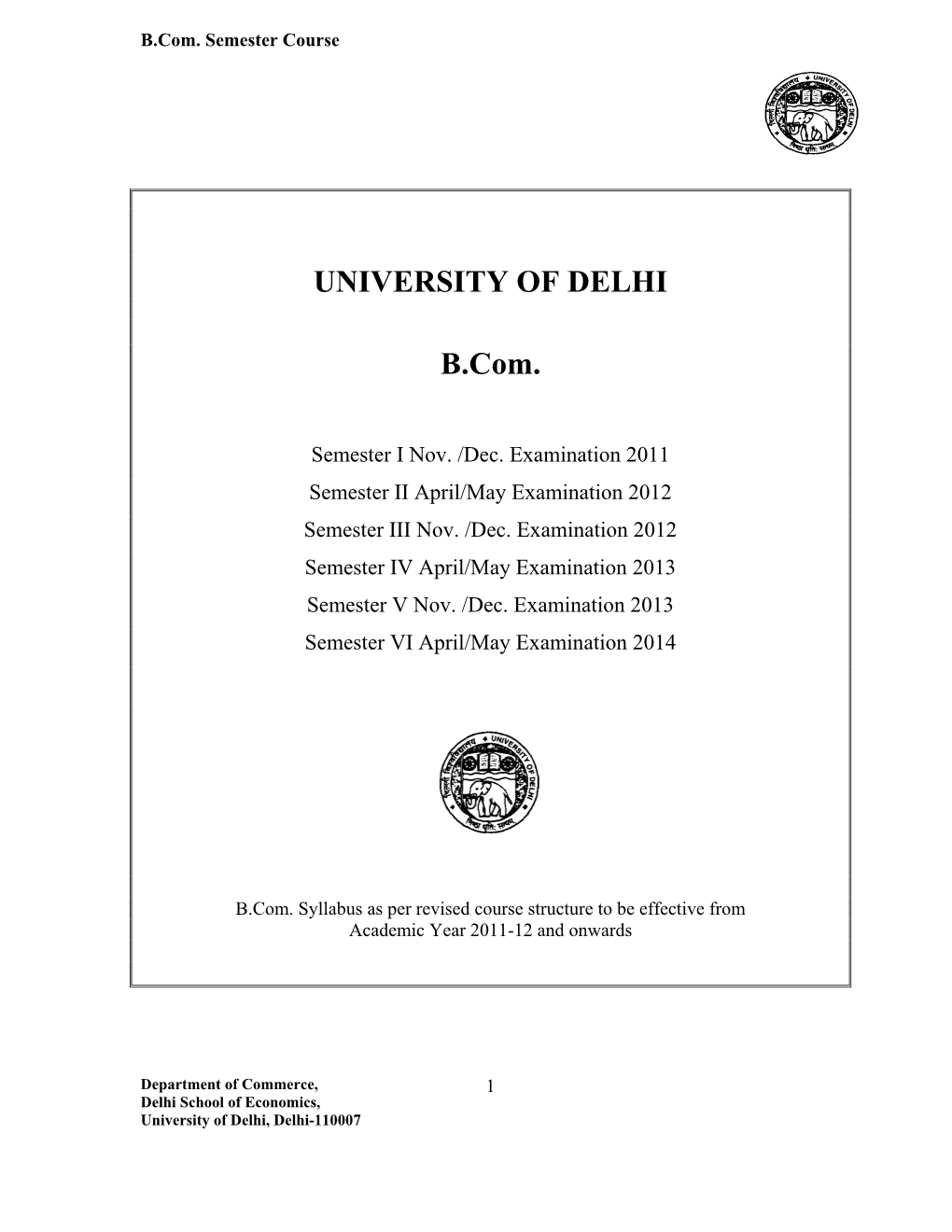 UNIVERSITY of DELHI B.Com