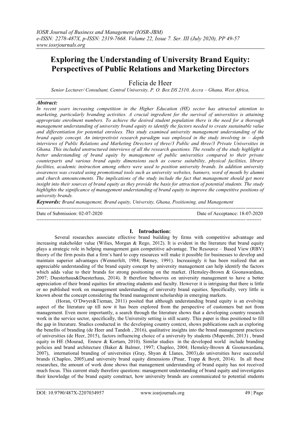 Exploring the Understanding of University Brand Equity: Perspectives of Public Relations and Marketing Directors