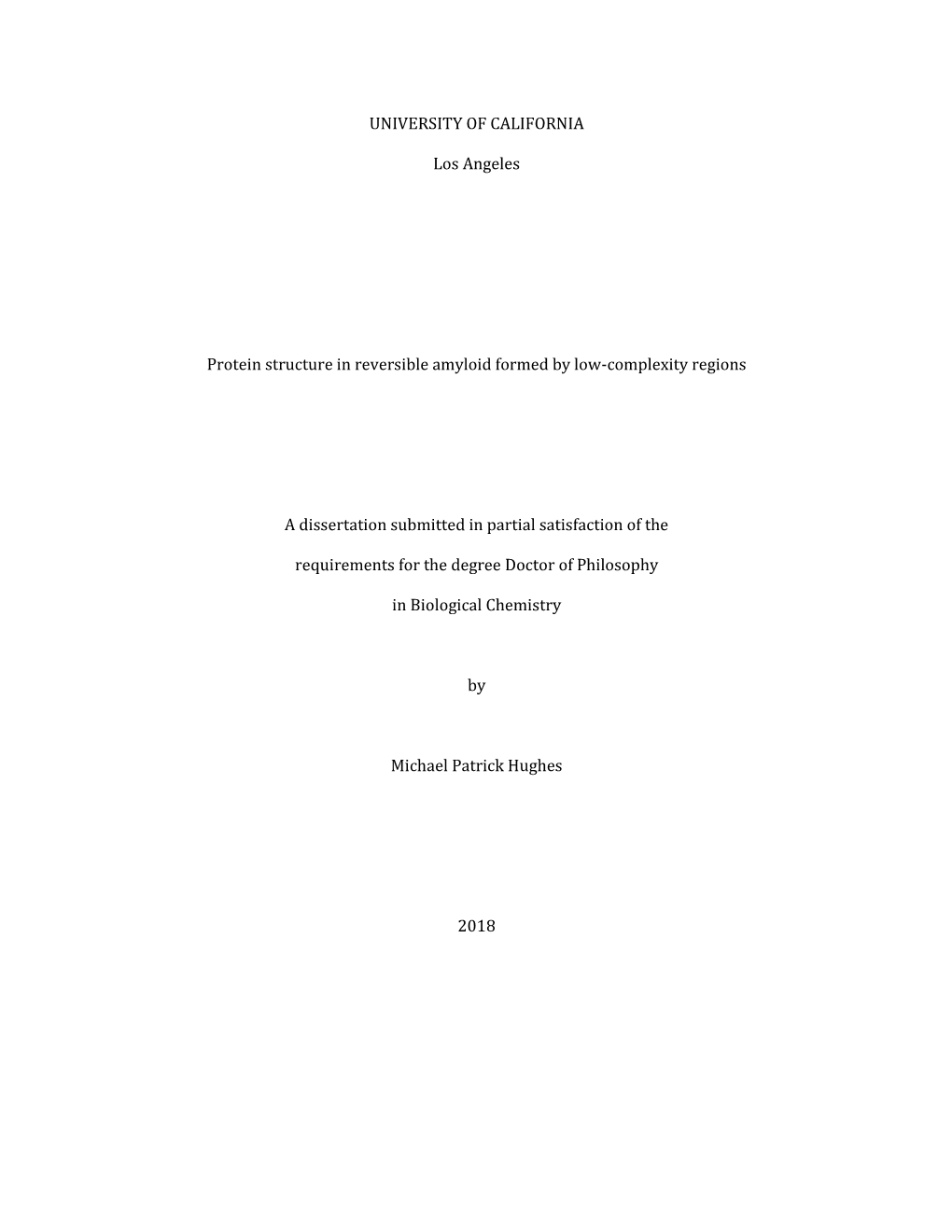UNIVERSITY of CALIFORNIA Los Angeles Protein Structure In