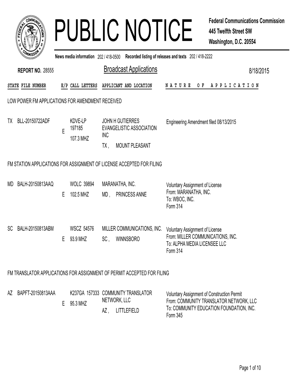 Broadcast Applications 8/18/2015