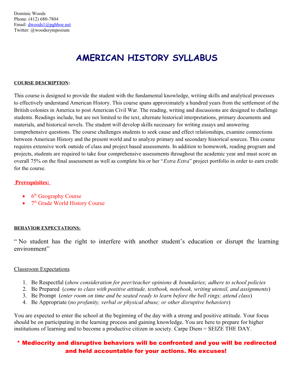 American History Syllabus s1