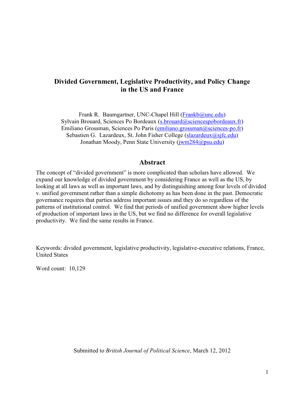 Divided Government, Legislative Productivity, and Policy Change in the US and France