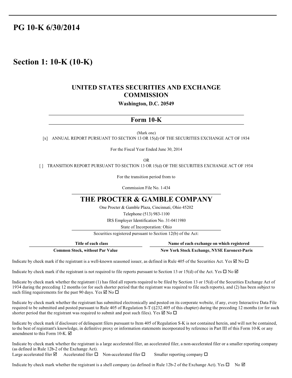 PG 10-K 6/30/2014 Section 1: 10-K (10-K)