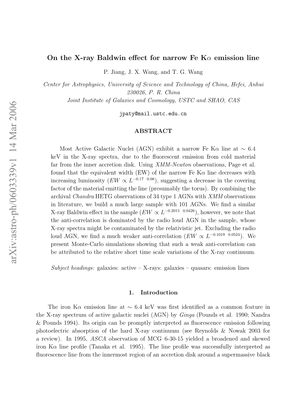 On the X-Ray Baldwin Effect for Narrow Fe Kalpha Emission Line