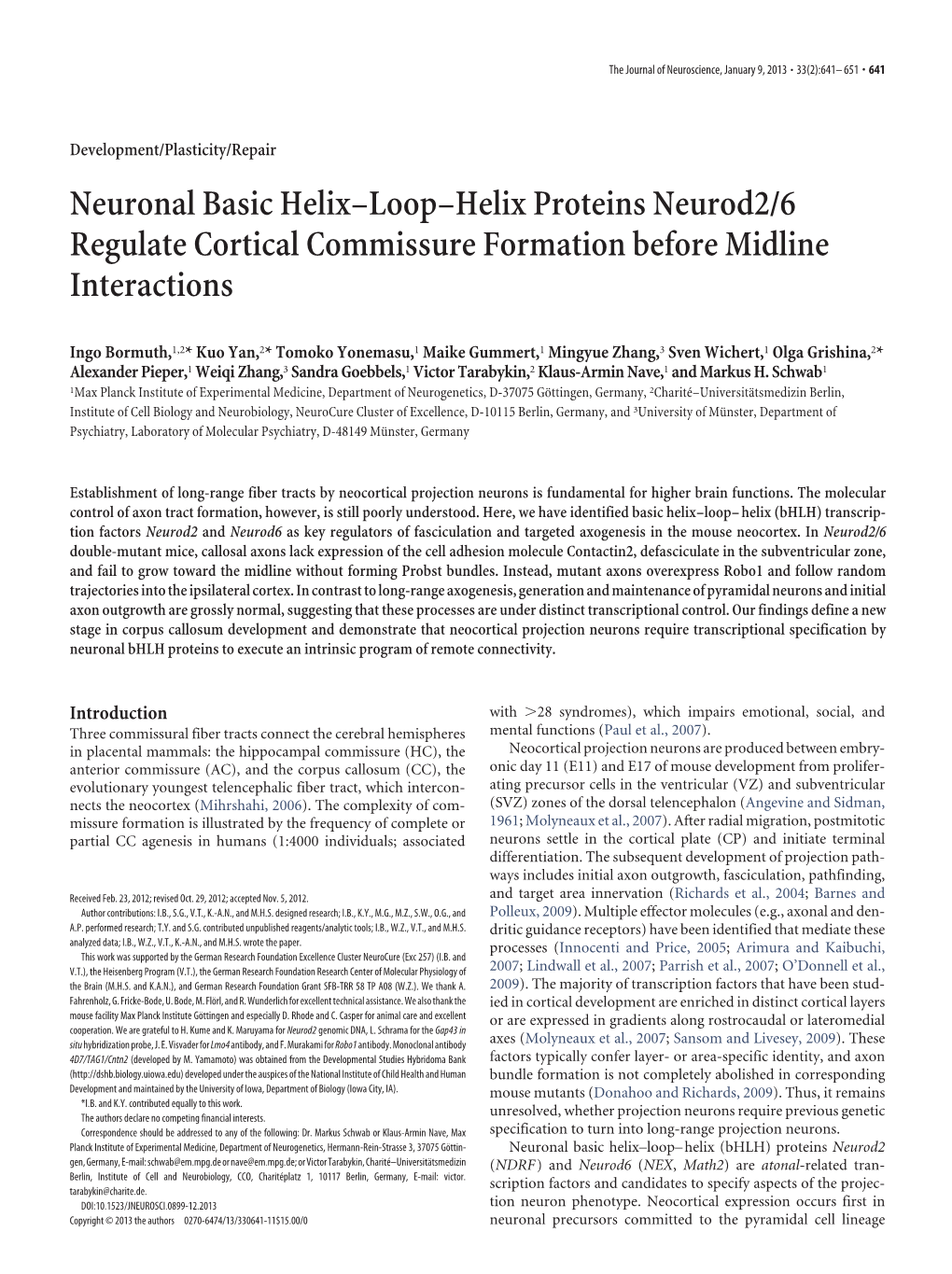 Neuronal Basic Helix–Loop–Helix Proteins Neurod2/6 Regulate Cortical Commissure Formation Before Midline Interactions