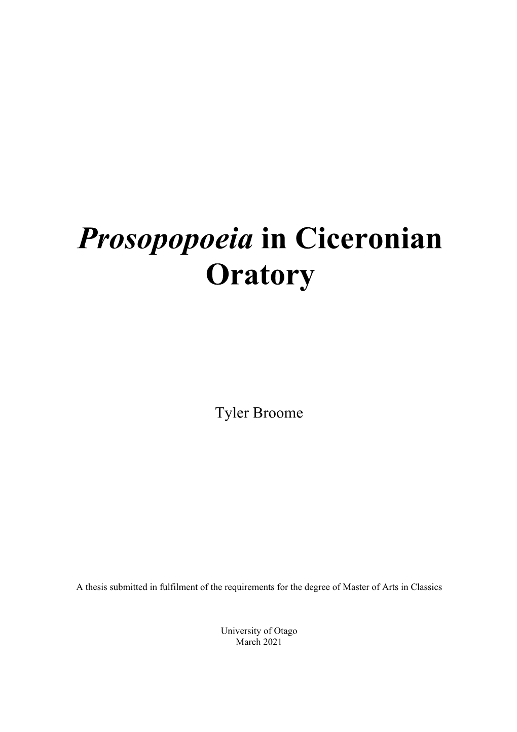 Prosopopoeia in Ciceronian Oratory