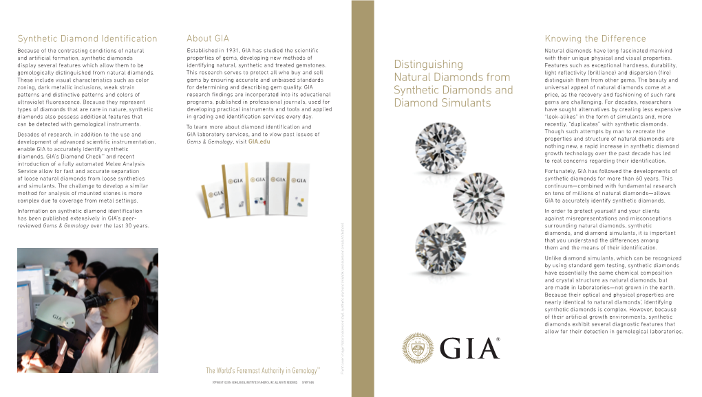 Distinguishing Natural Diamonds from Synthetic Diamonds and Diamond