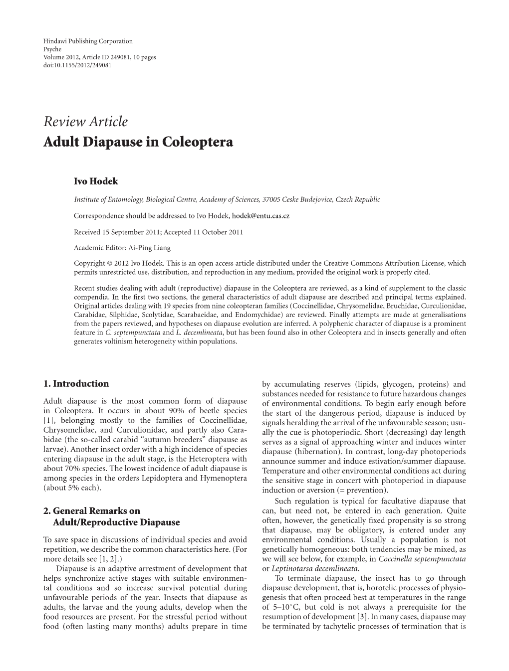 Adult Diapause in Coleoptera