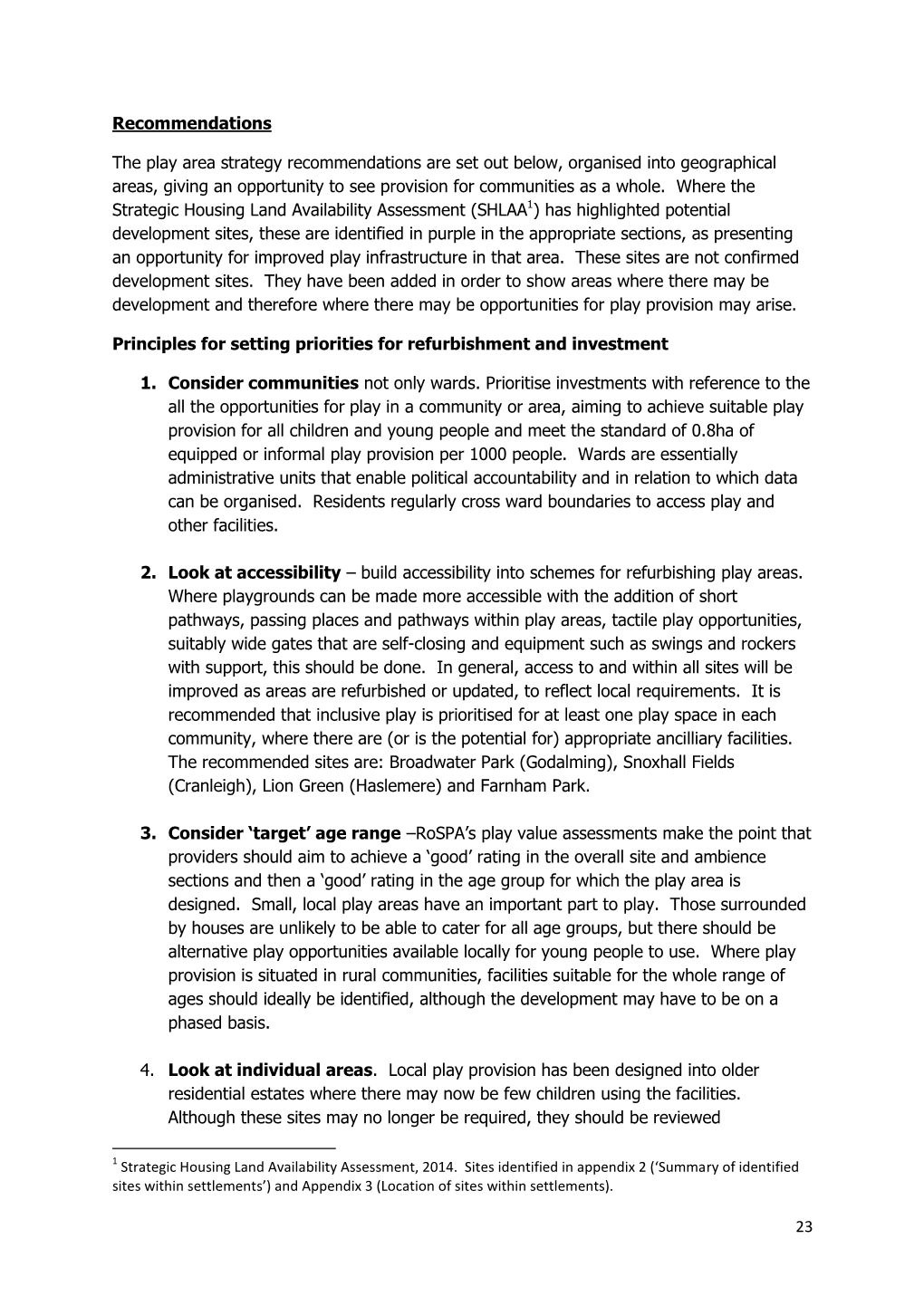 WBC Play Area Strategy – Recommendations