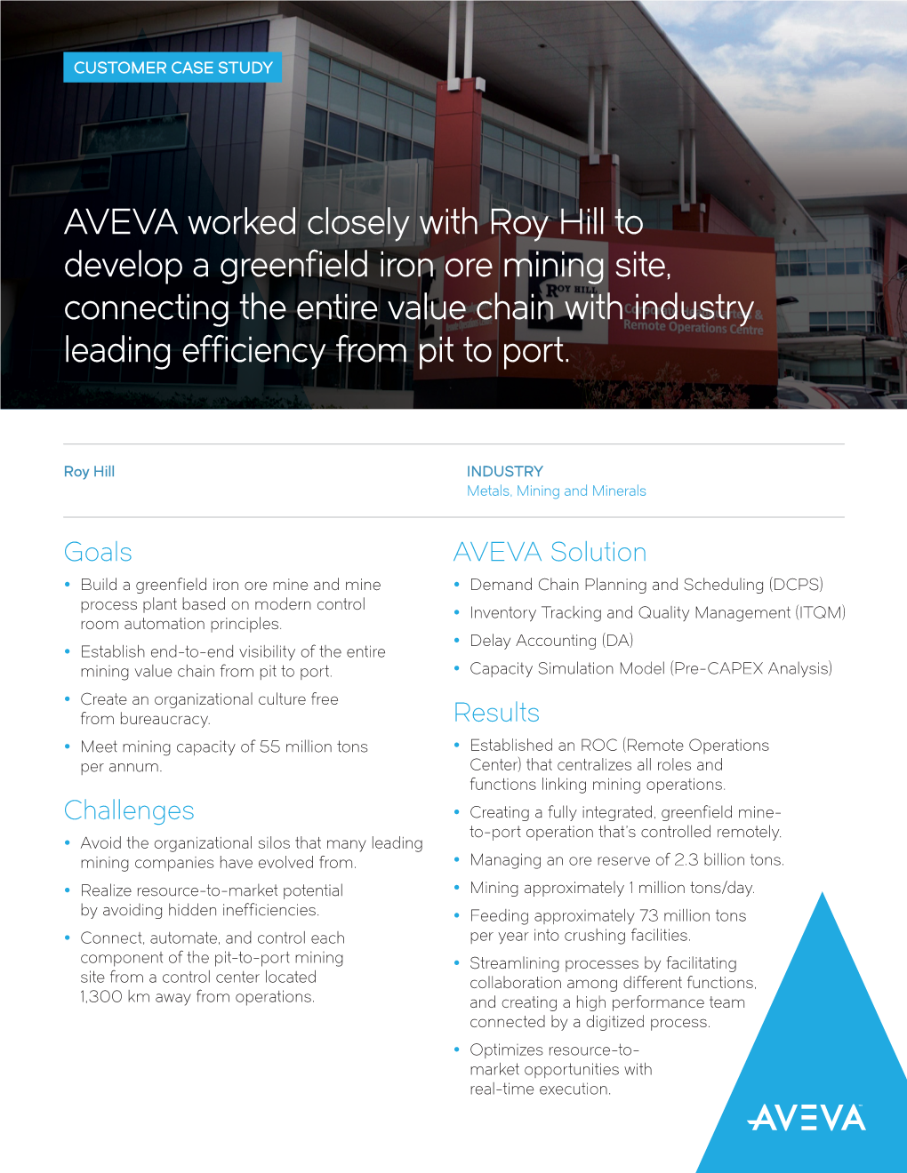 AVEVA Worked Closely with Roy Hill to Develop a Greenfield Iron Ore Mining Site, Connecting the Entire Value Chain with Industry Leading Efficiency from Pit to Port