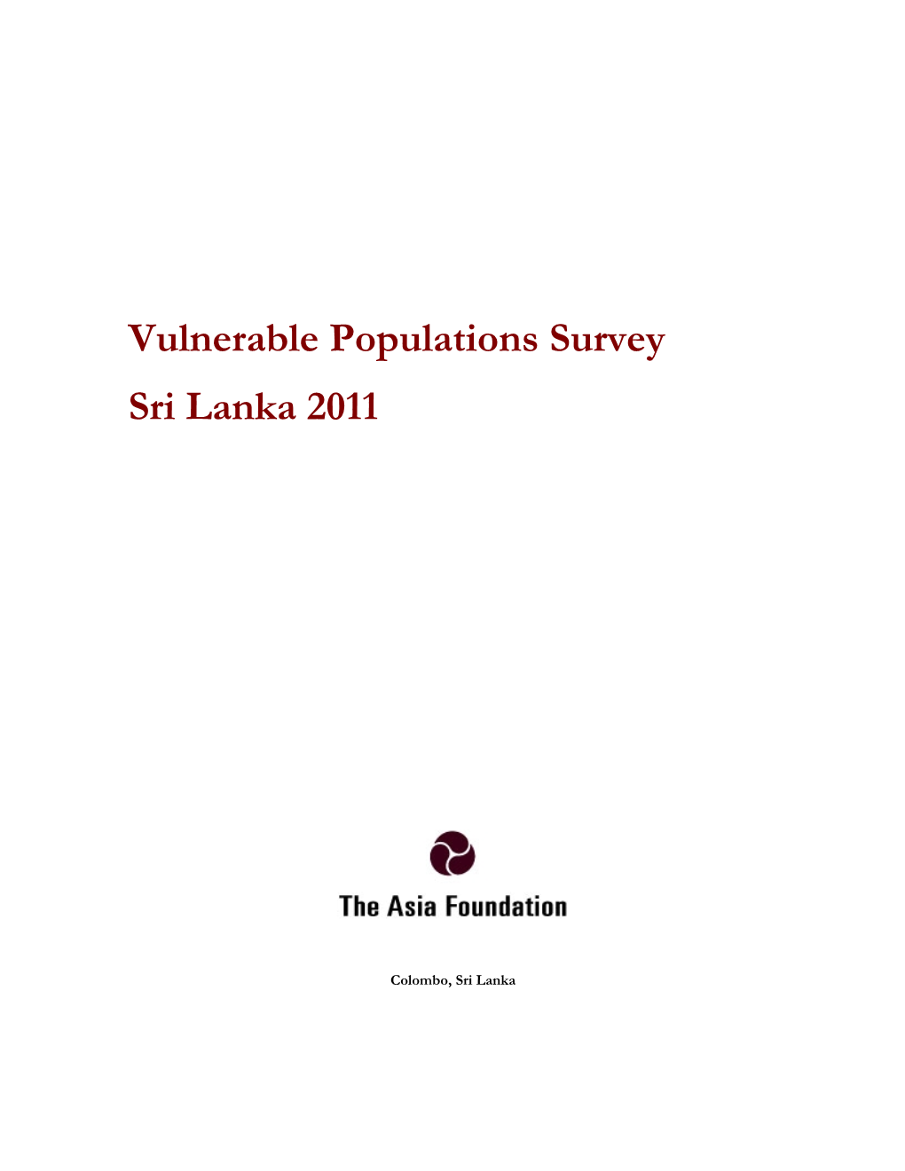 Vulnerable Populations Survey Sri Lanka 2011